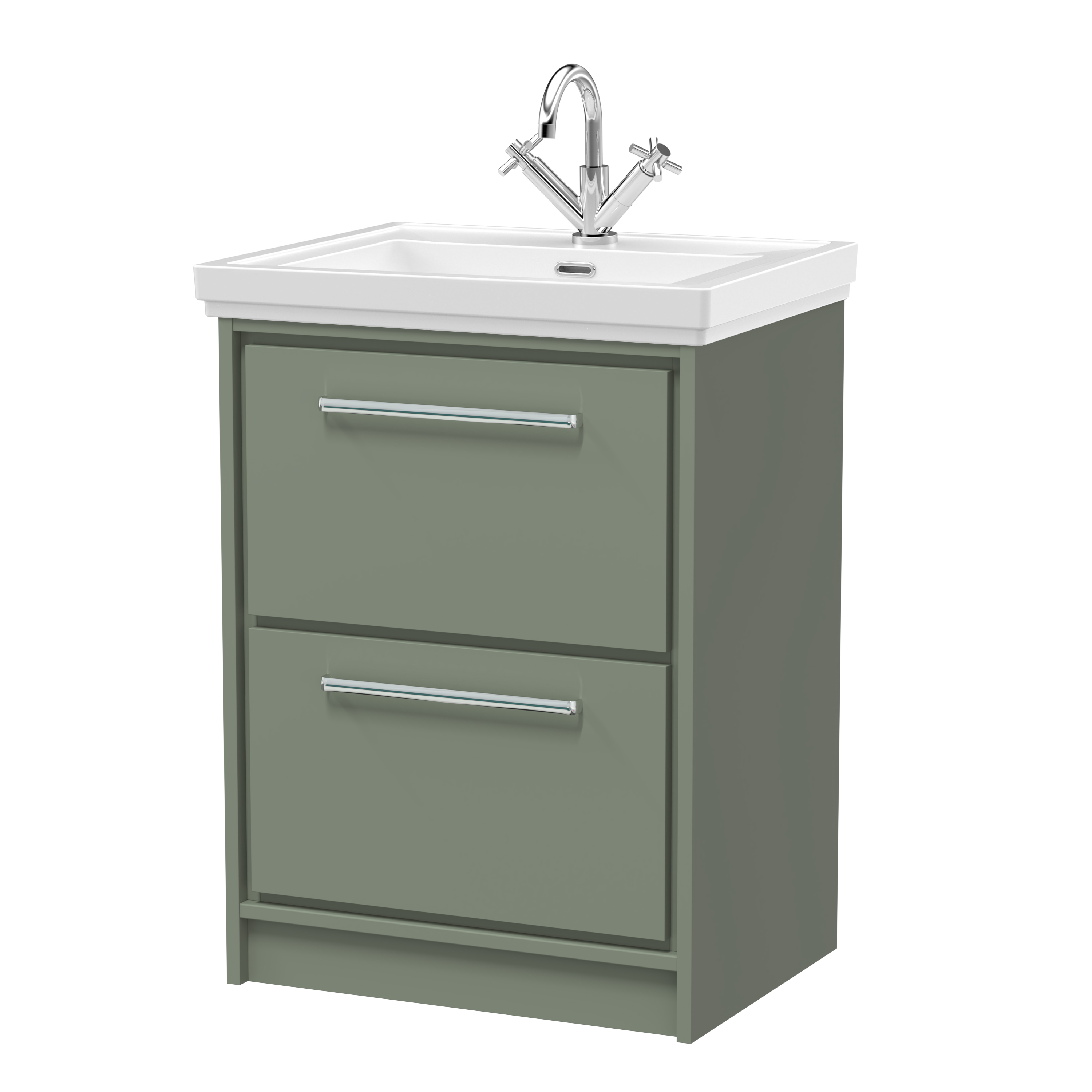 Hudson Reed Lille Fern Green 600mm Floor Standing 2 Drawer Vanity with Basin 1 Tap Hole LIL3133A
