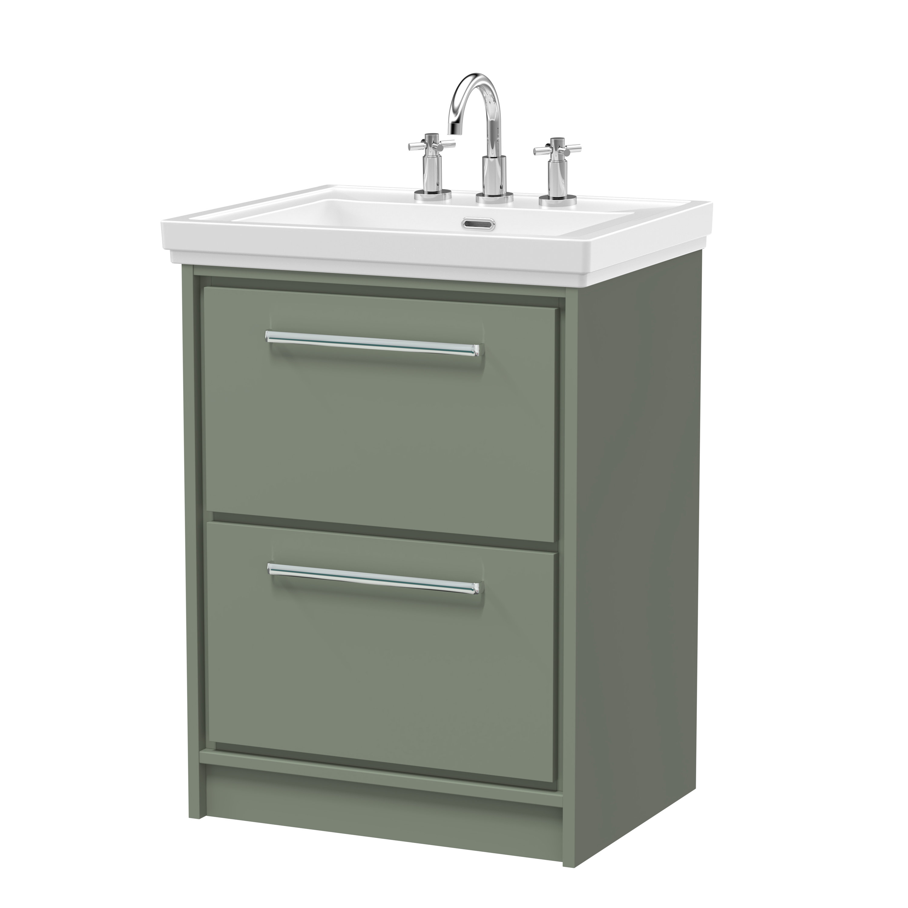 Hudson Reed Lille Fern Green 600mm Floor Standing 2 Drawer Vanity with Basin 3 Tap Hole LIL3133B