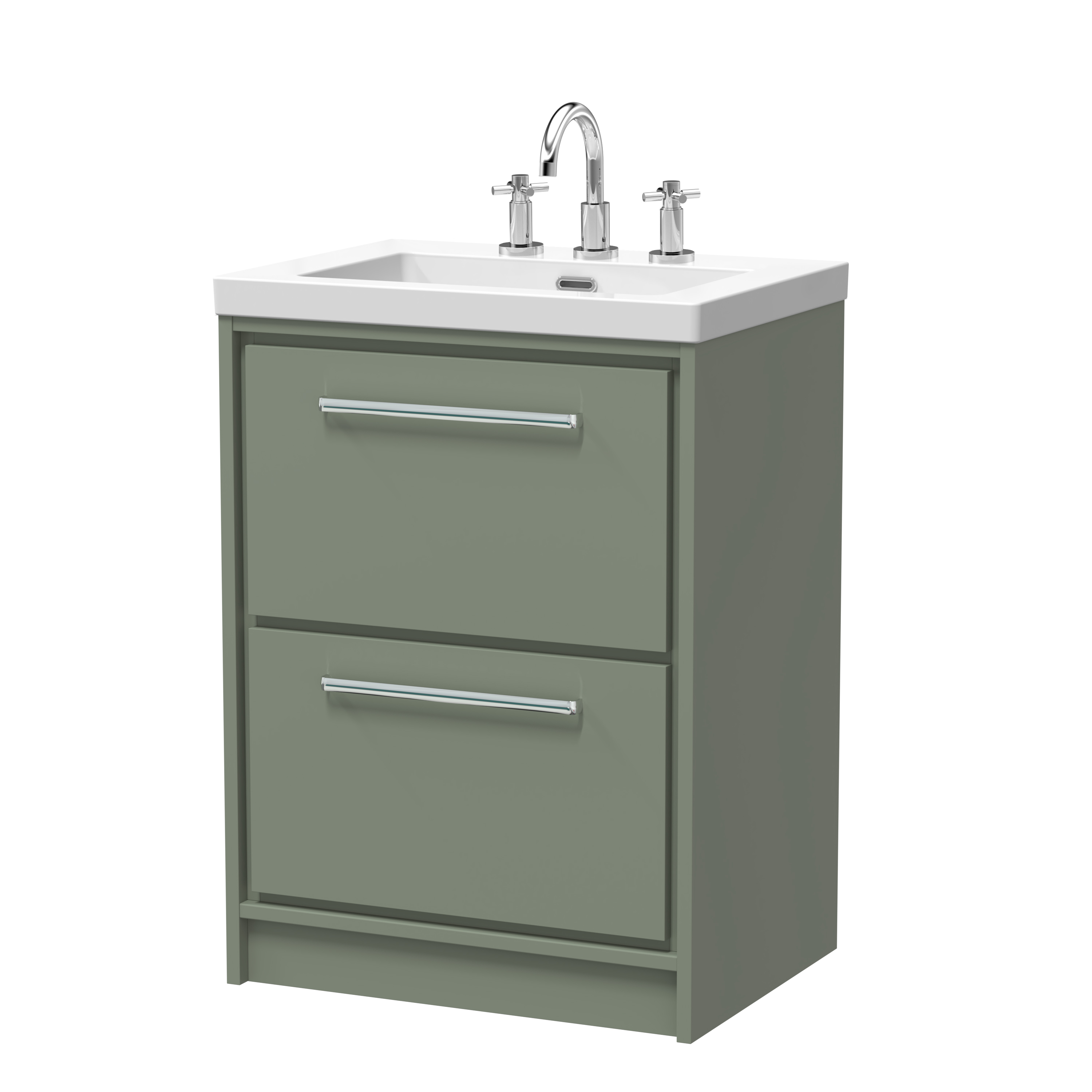 Hudson Reed Lille Fern Green 600mm Floor Standing 2 Drawer Vanity with Basin 3 Tap Hole LIL3133M
