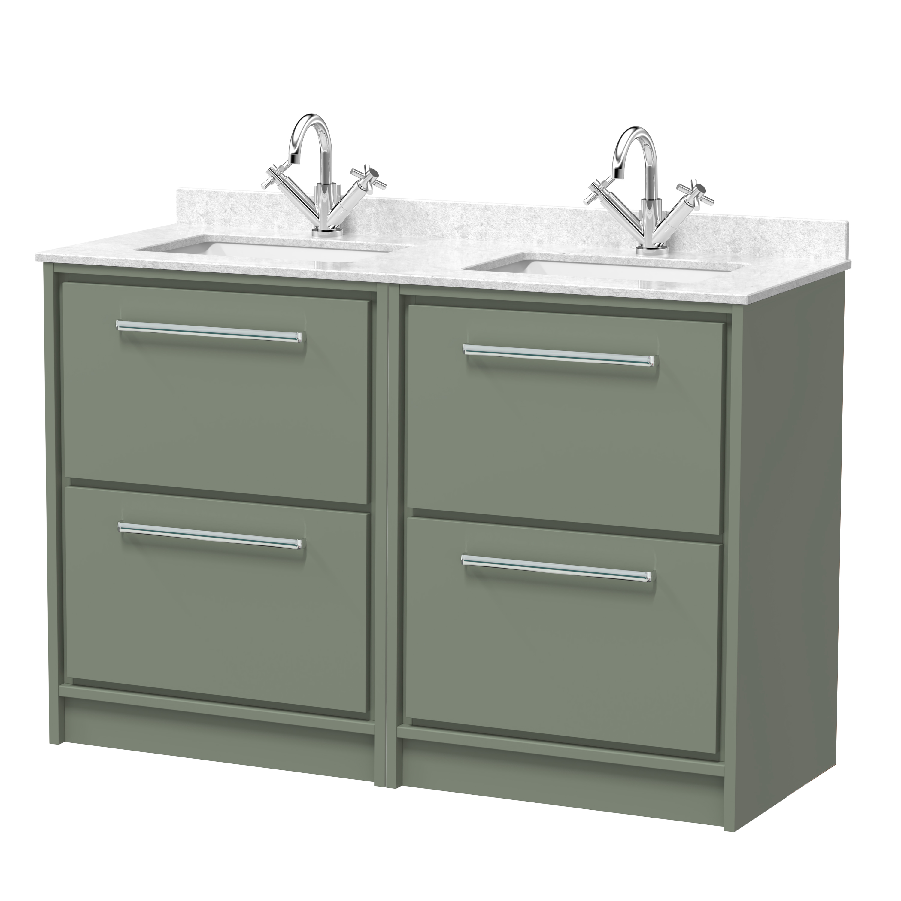 Hudson Reed Lille Fern Green 1200mm Floor Standing 4 Drawer Vanity with Marble Worktop Basin LIL3133WS2