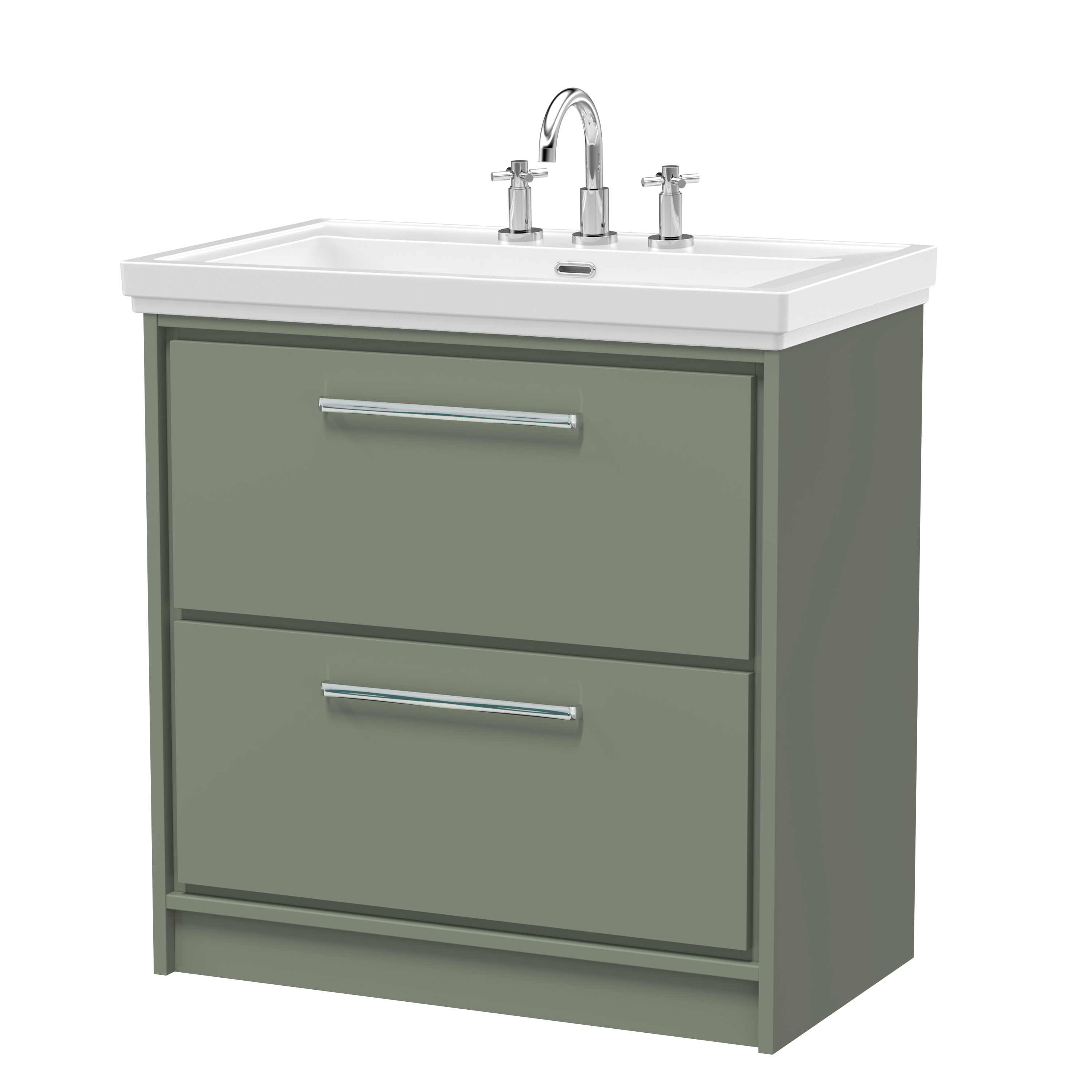 Hudson Reed Lille Fern Green 800mm Floor Standing 2 Drawer Vanity with Basin 3 Tap Hole LIL3135B
