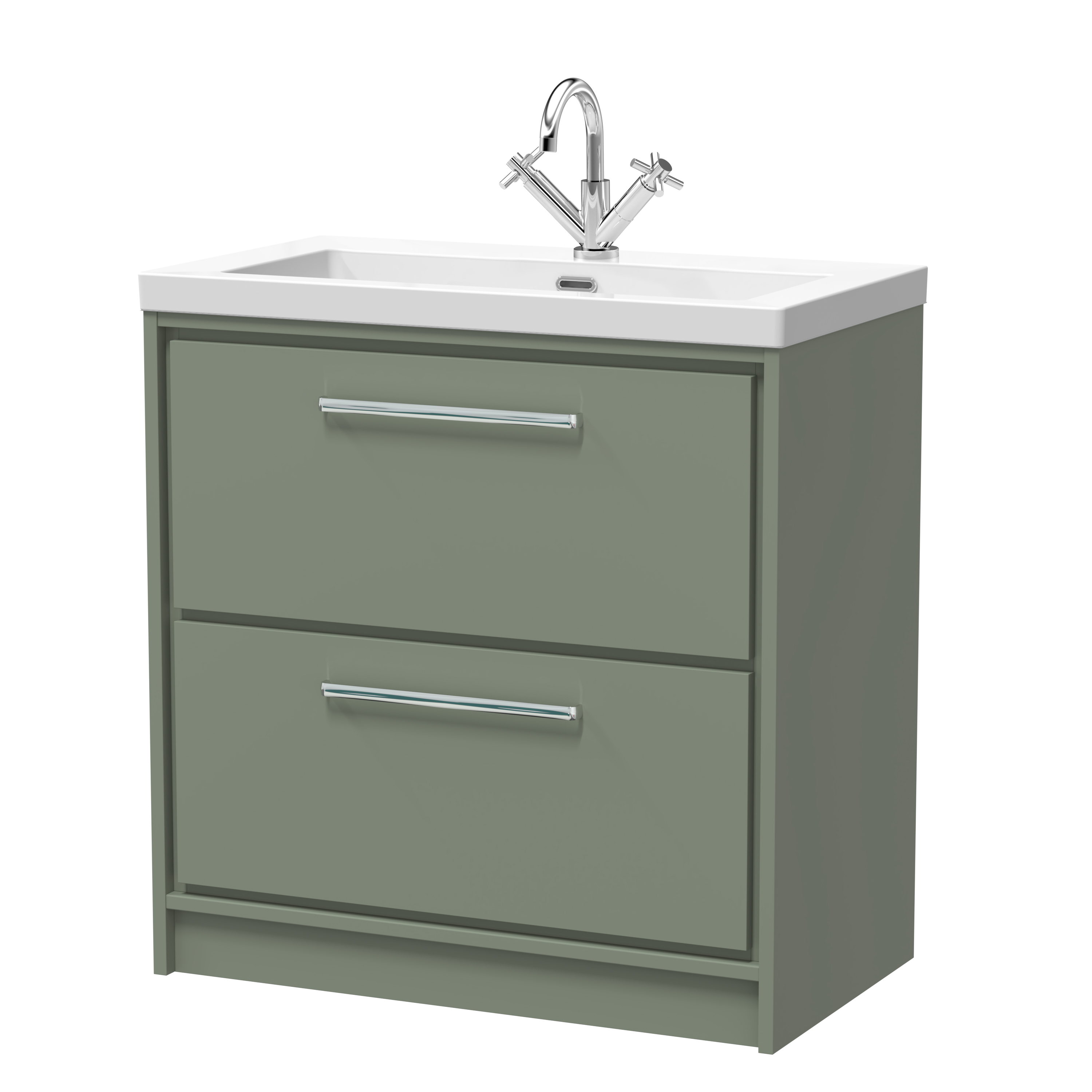 Hudson Reed Lille Fern Green 800mm Floor Standing 2 Drawer Vanity with Basin 1 Tap Hole LIL3135L