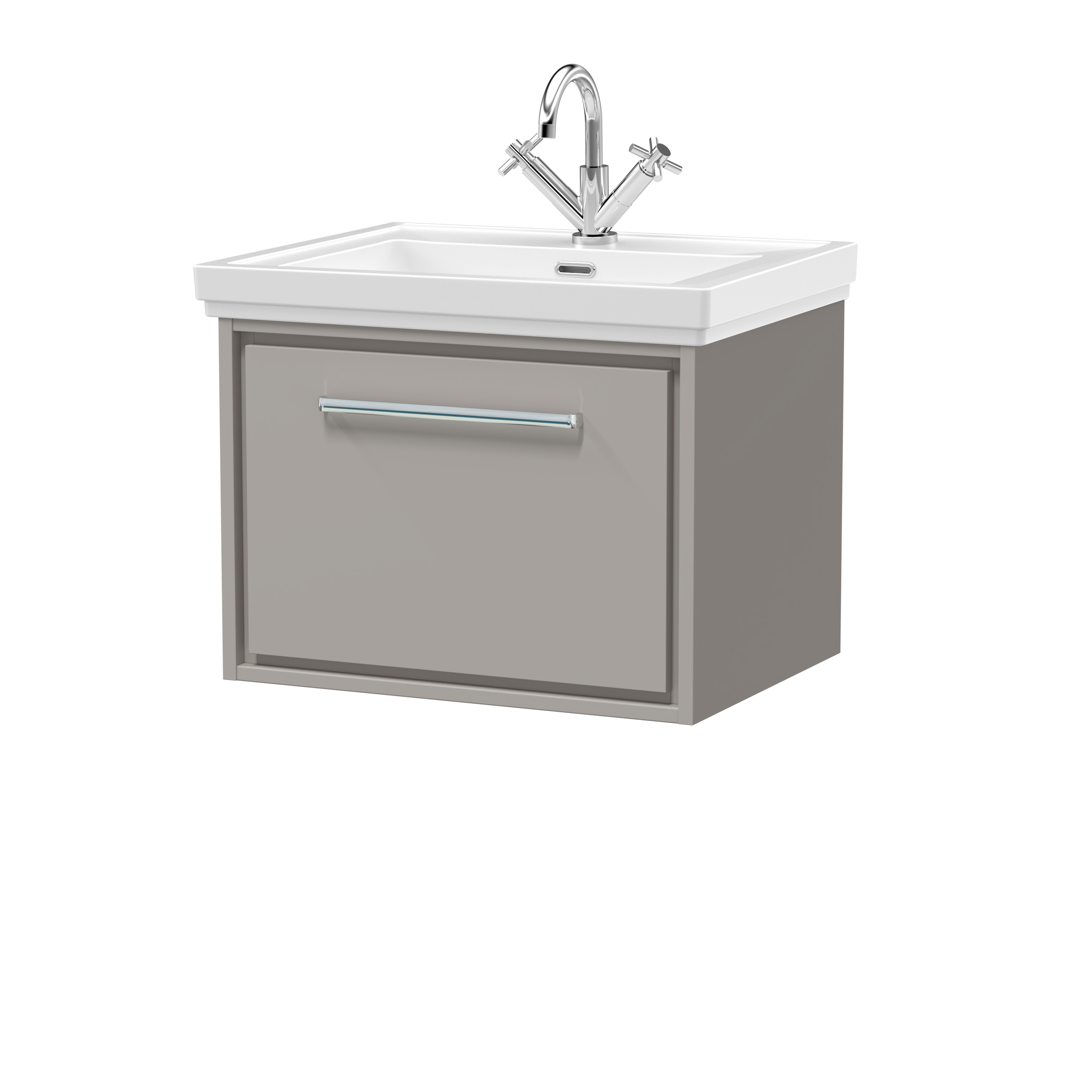 Hudson Reed Lille Pebble Grey 600mm Wall Hung Single Drawer Vanity with Basin 1 Tap Hole LIL3222A