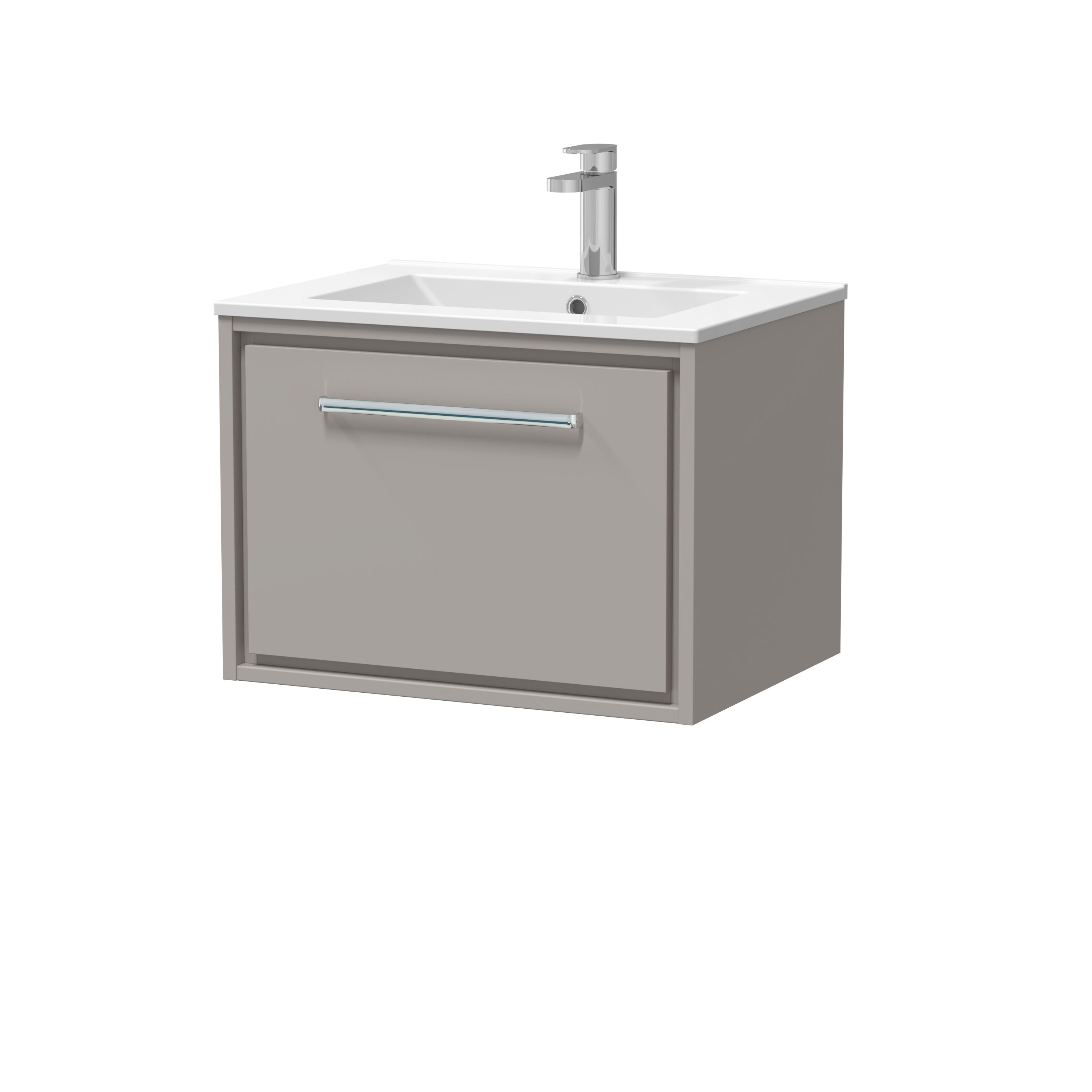 Hudson Reed Lille Pebble Grey 600mm Wall Hung Single Drawer Vanity with Basin 1 Tap Hole LIL3222C