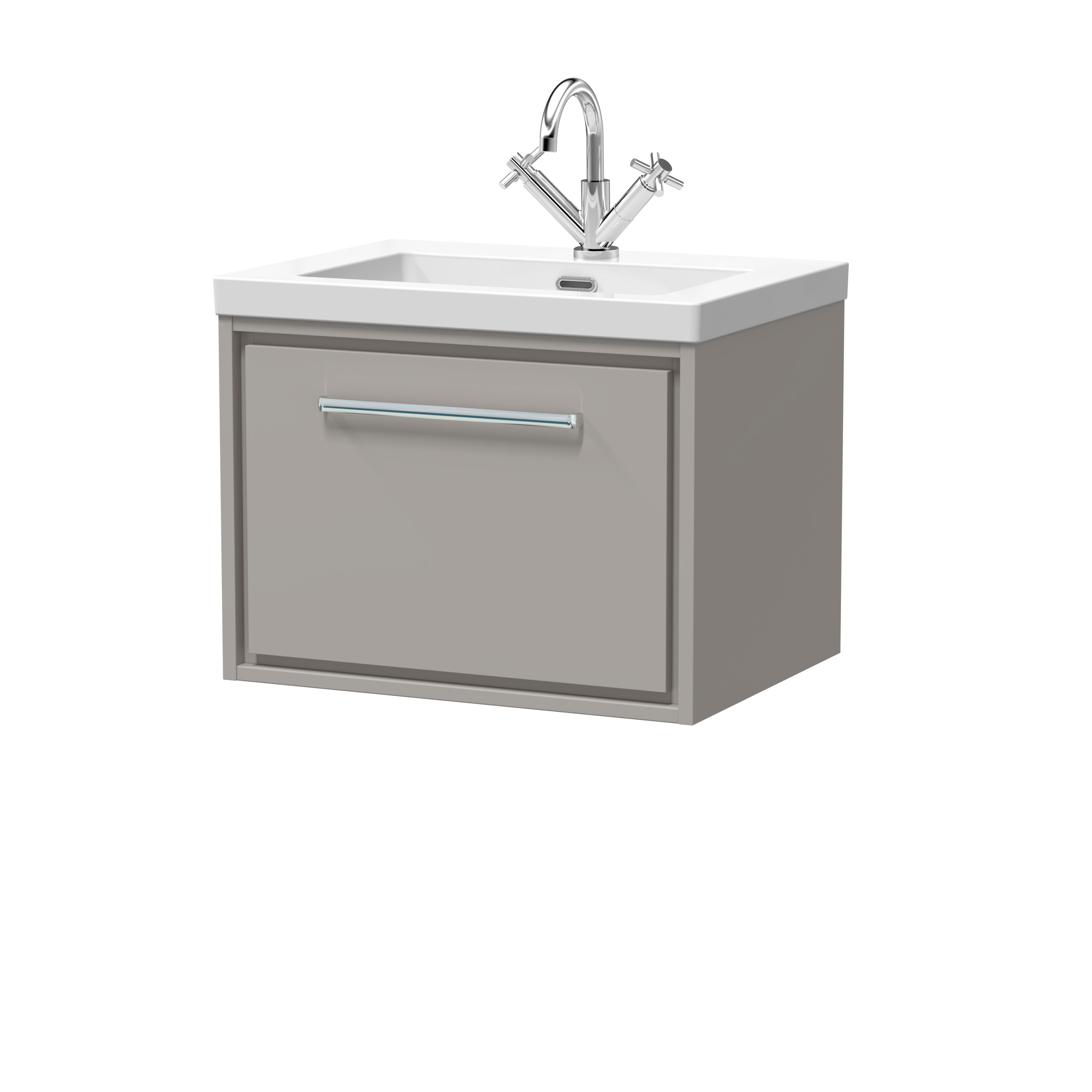 Hudson Reed Lille Pebble Grey 600mm Wall Hung Single Drawer Vanity with Basin 1 Tap Hole LIL3222L