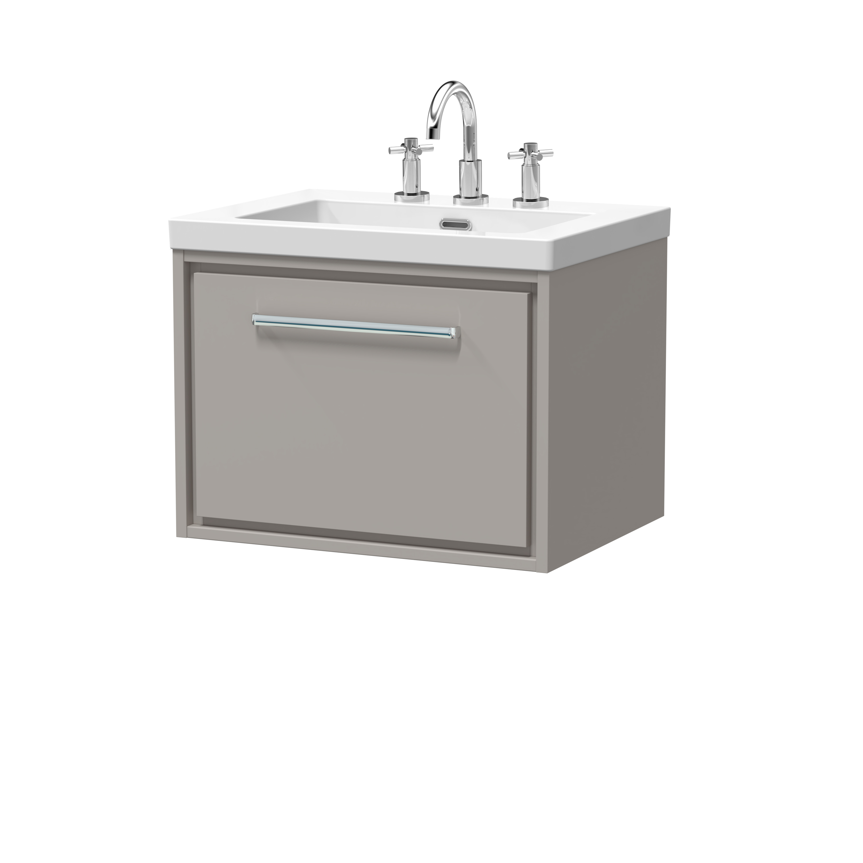 Hudson Reed Lille Pebble Grey 600mm Wall Hung Single Drawer Vanity with Basin 3 Tap Hole LIL3222M