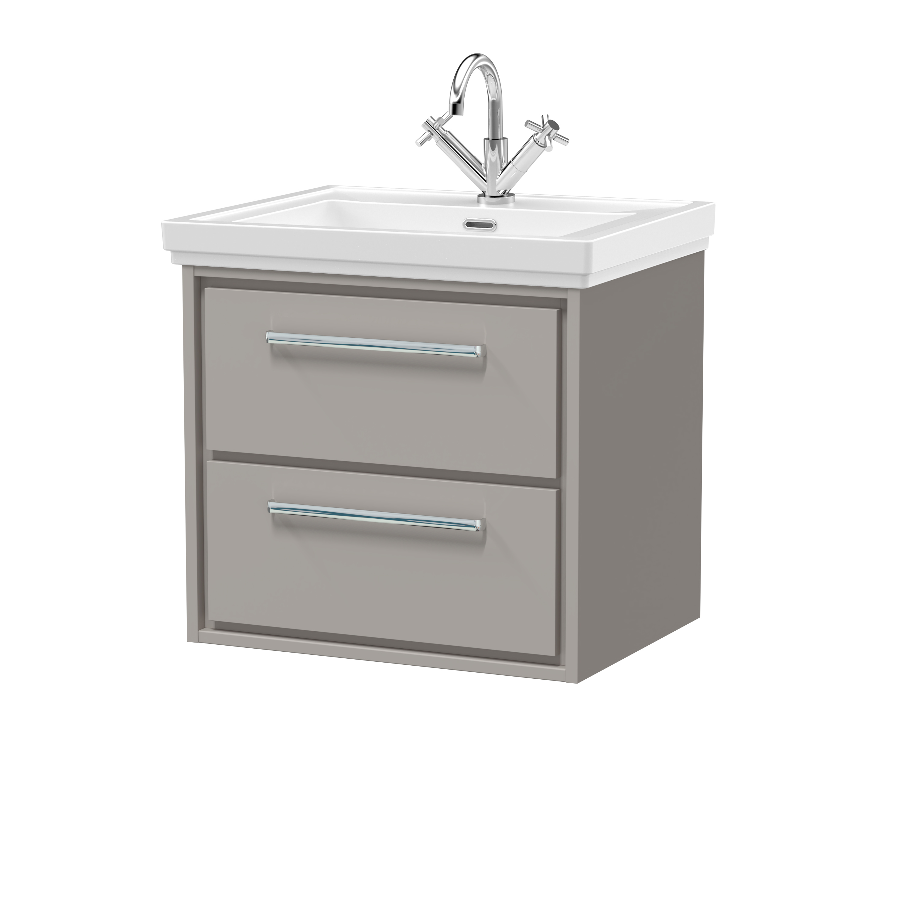 Hudson Reed Lille Pebble Grey 600mm Wall Hung 2 Drawer Vanity with Basin 1 Tap Hole LIL3224A