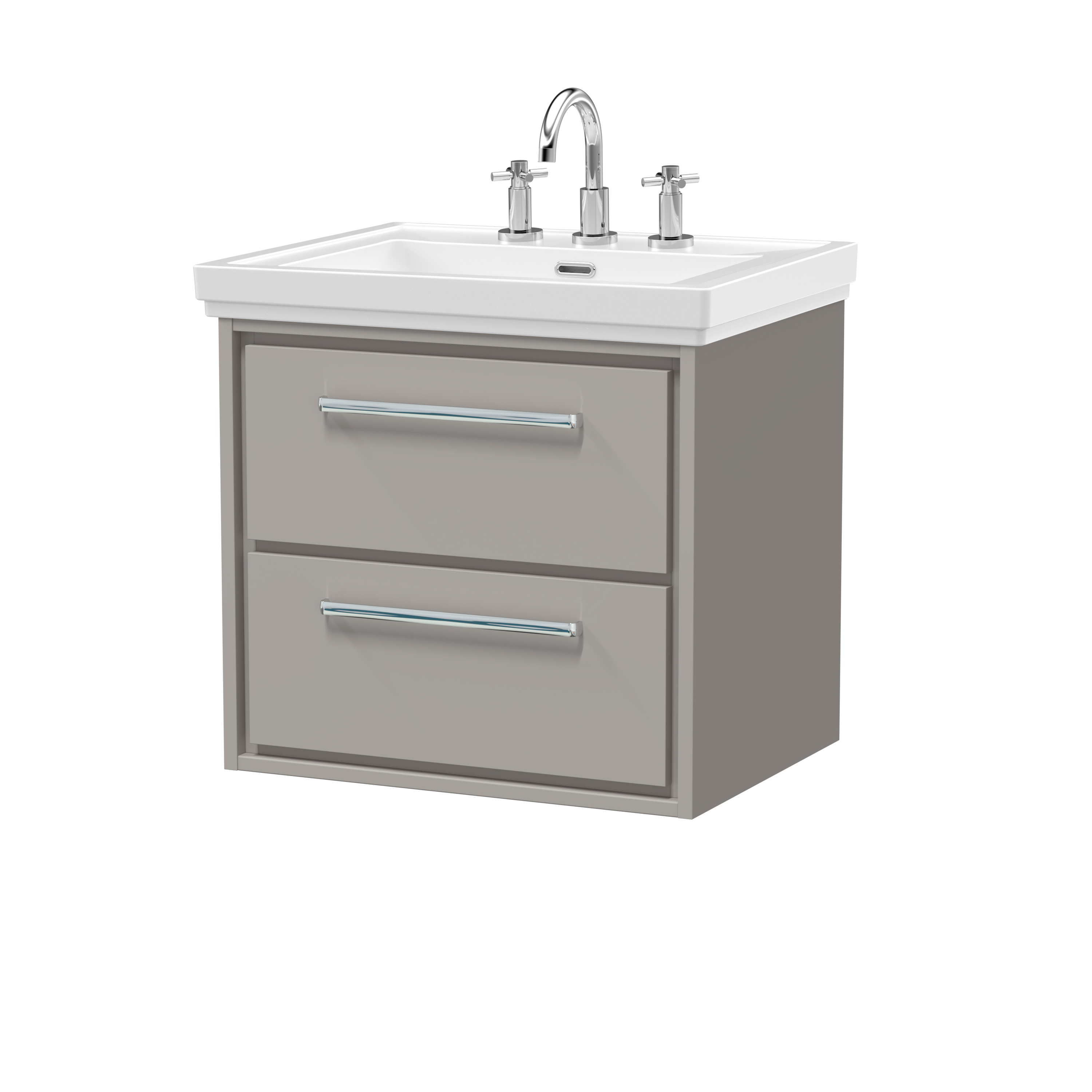 Hudson Reed Lille Pebble Grey 600mm Wall Hung 2 Drawer Vanity with Basin 3 Tap Hole LIL3224B