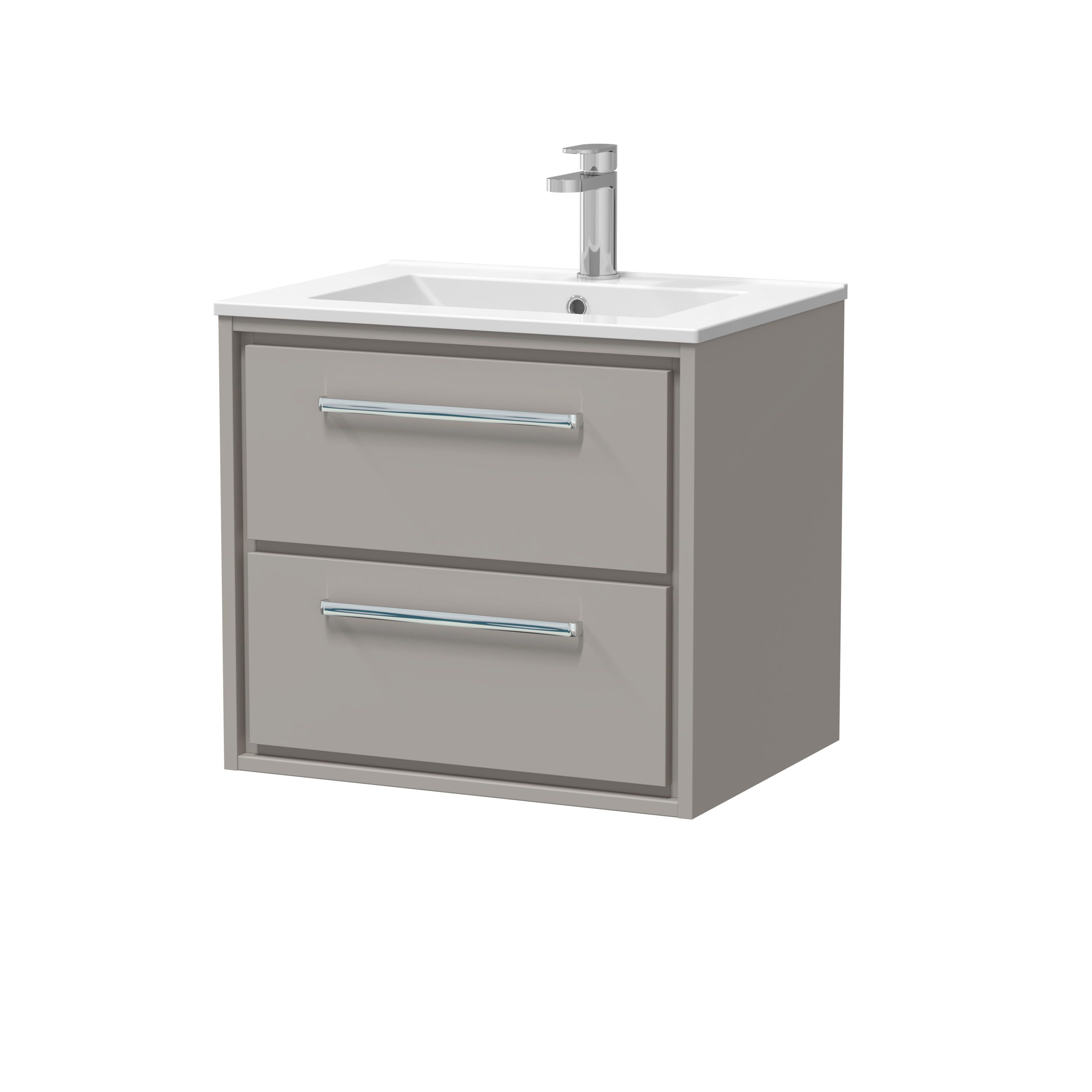 Hudson Reed Lille Pebble Grey 600mm Wall Hung 2 Drawer Vanity with Basin 1 Tap Hole LIL3224C