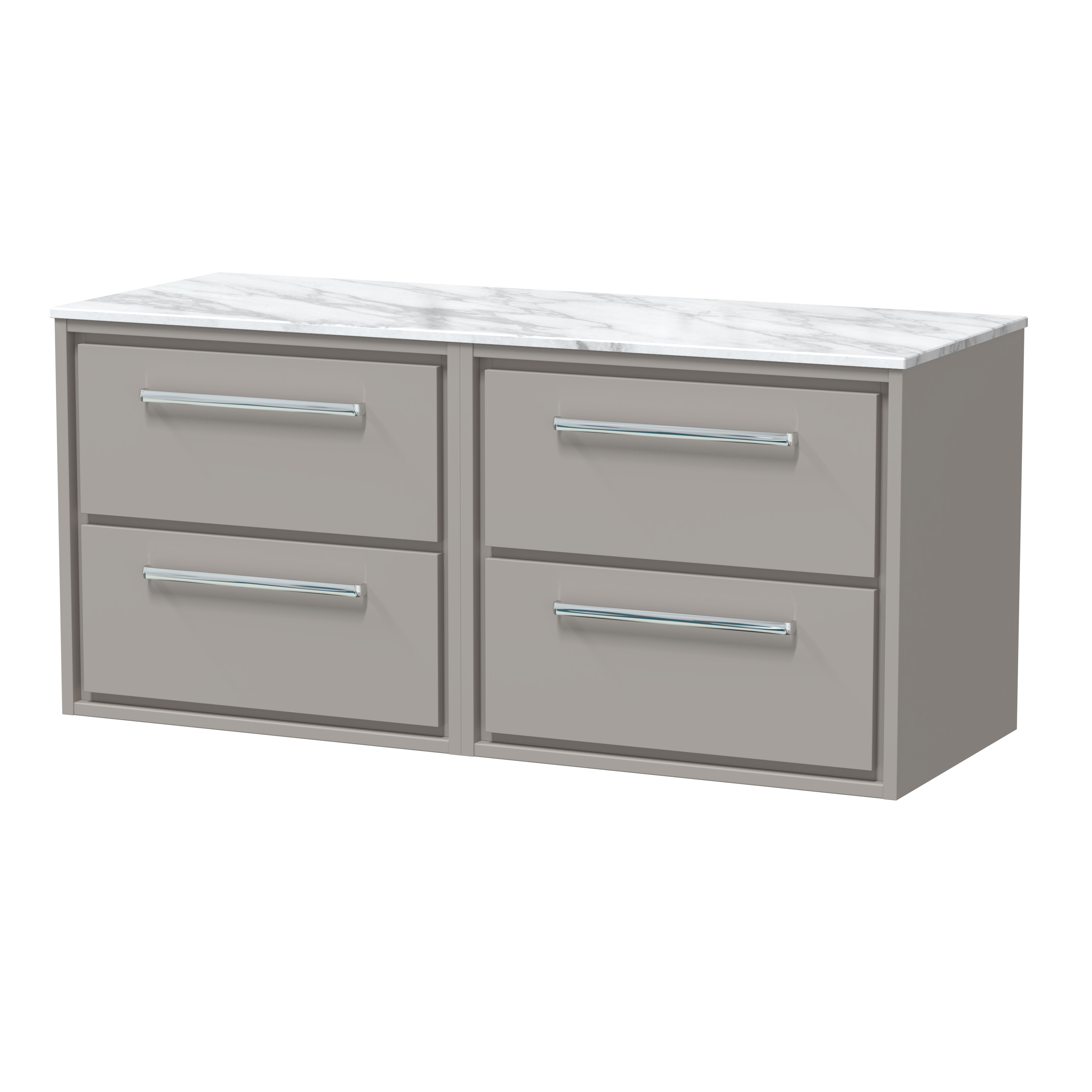 Hudson Reed Lille Pebble Grey 1200mm Wall Hung 4 Drawer Vanity with Marble Worktop LIL3224CMT2