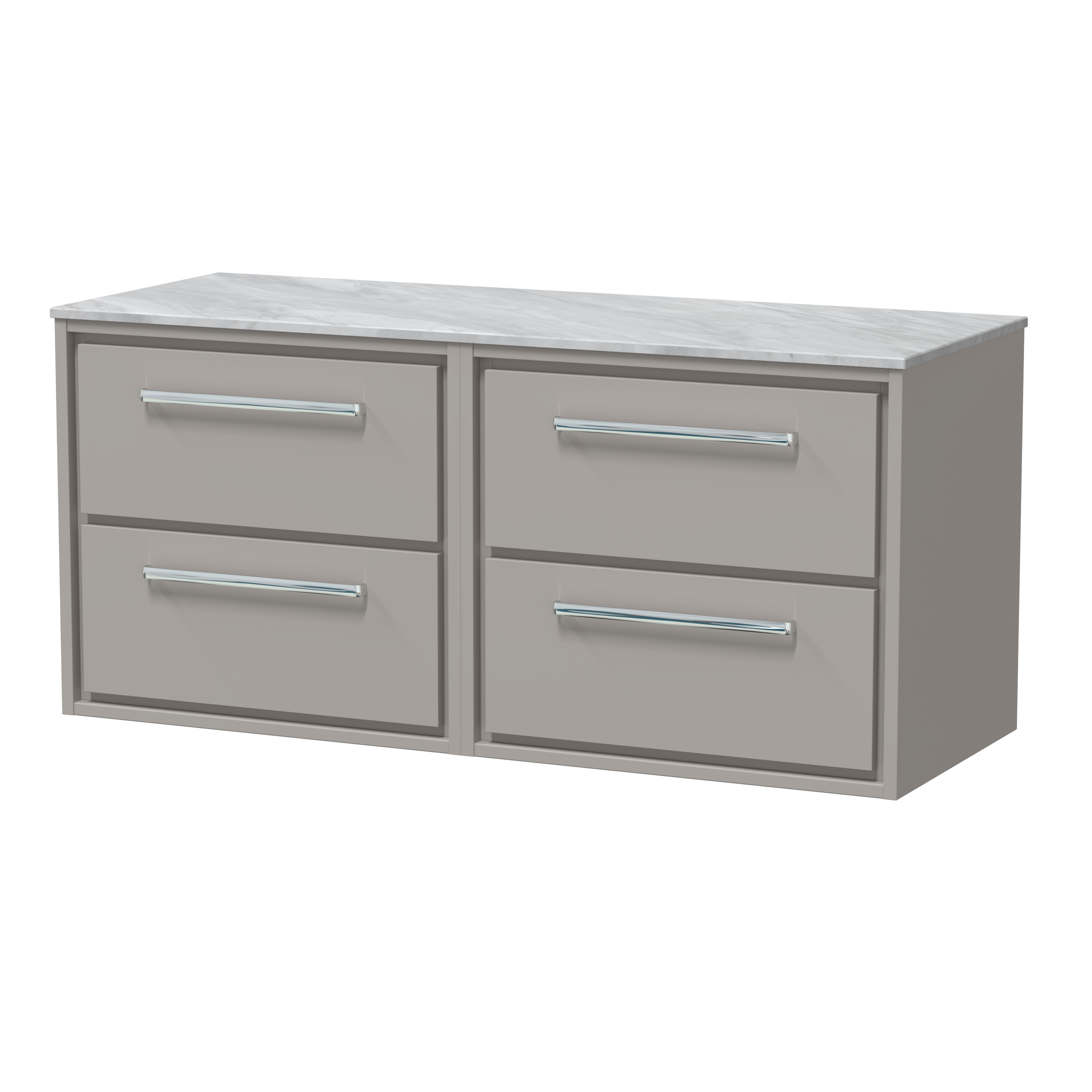 Hudson Reed Lille Pebble Grey 1200mm Wall Hung 4 Drawer Vanity with Marble Worktop LIL3224GMT2