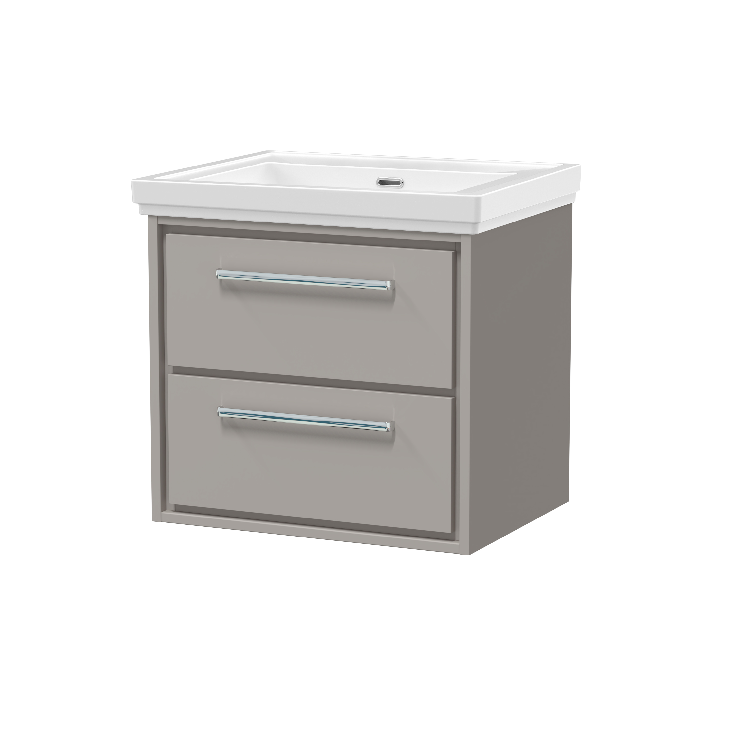 Hudson Reed Lille Pebble Grey 600mm Wall Hung 2 Drawer Vanity with Basin 0 Tap Hole LIL3224H