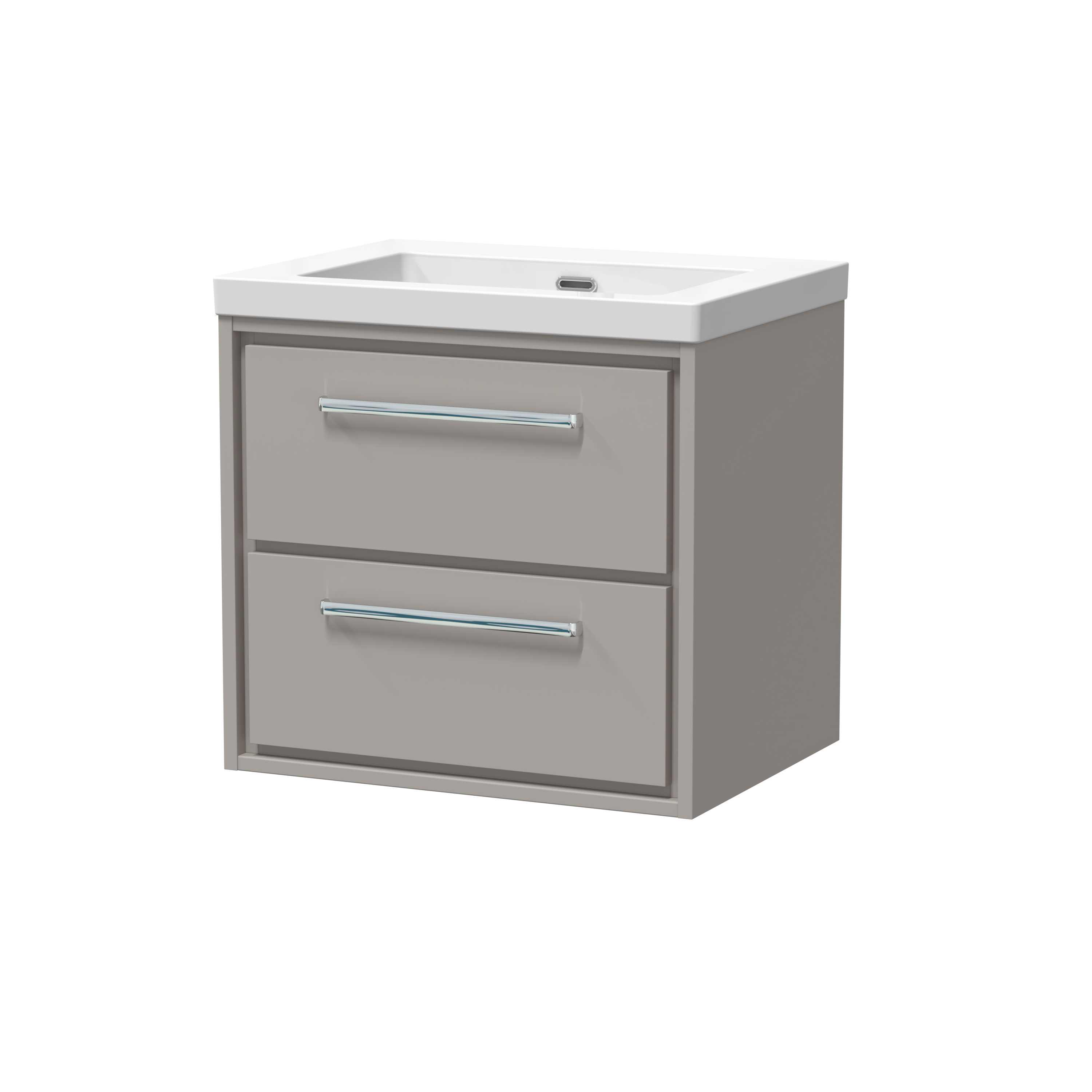 Hudson Reed Lille Pebble Grey 600mm Wall Hung 2 Drawer Vanity with Basin 0 Tap Hole LIL3224K