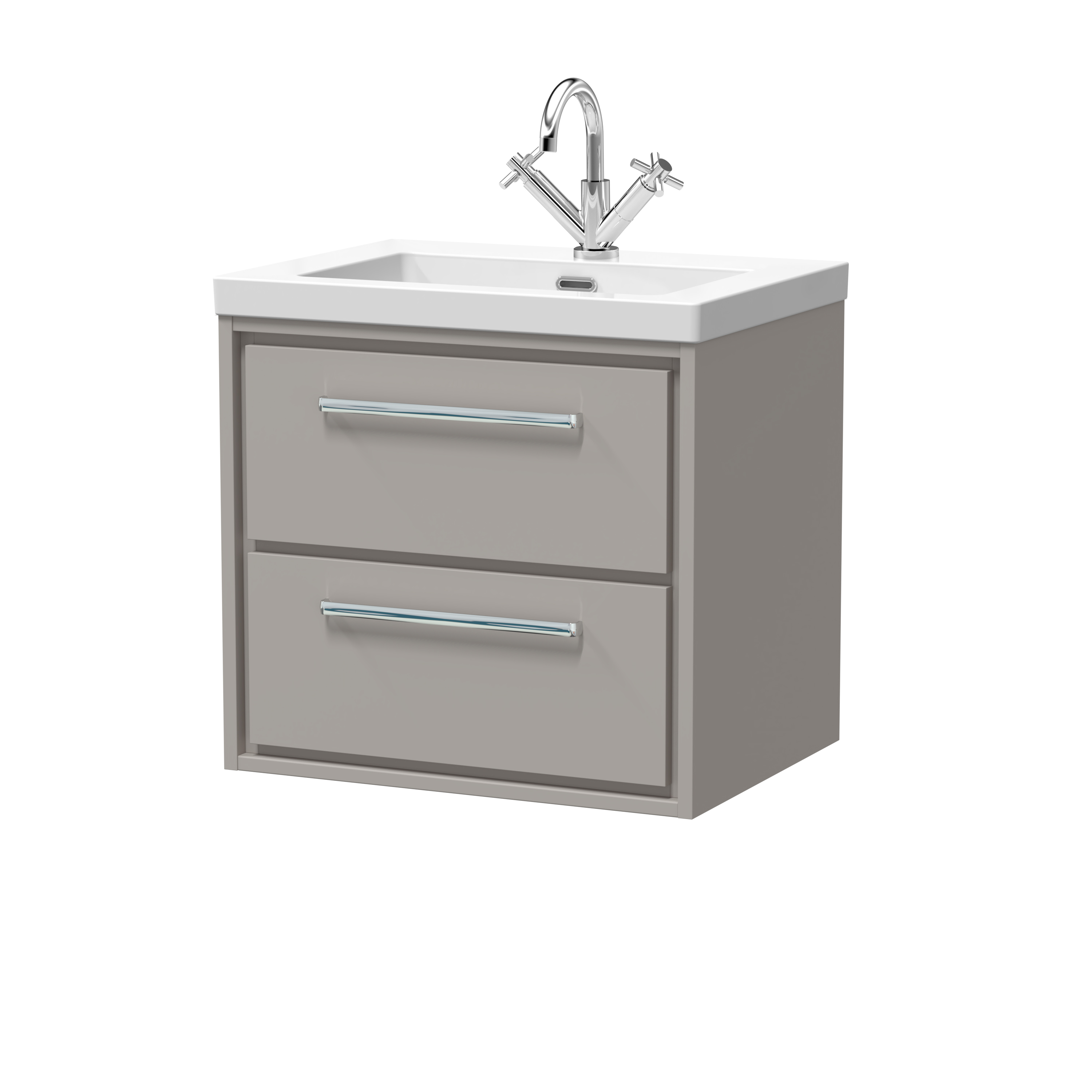 Hudson Reed Lille Pebble Grey 600mm Wall Hung 2 Drawer Vanity with Basin 1 Tap Hole LIL3224L