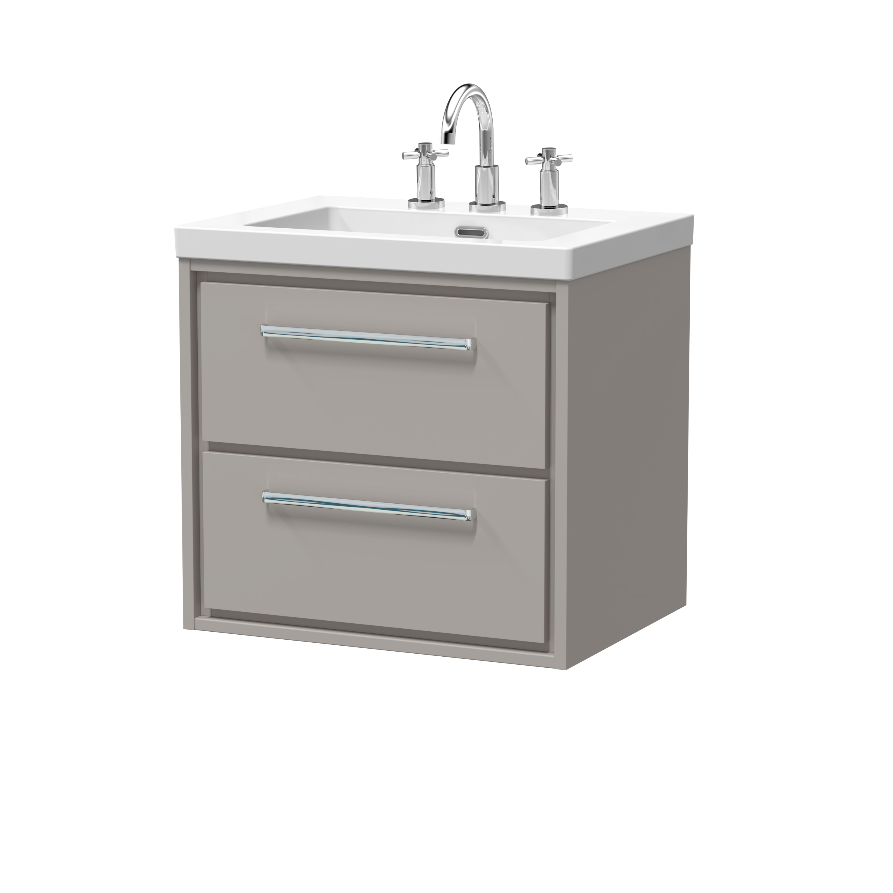 Hudson Reed Lille Pebble Grey 600mm Wall Hung 2 Drawer Vanity with Basin 3 Tap Hole LIL3224M