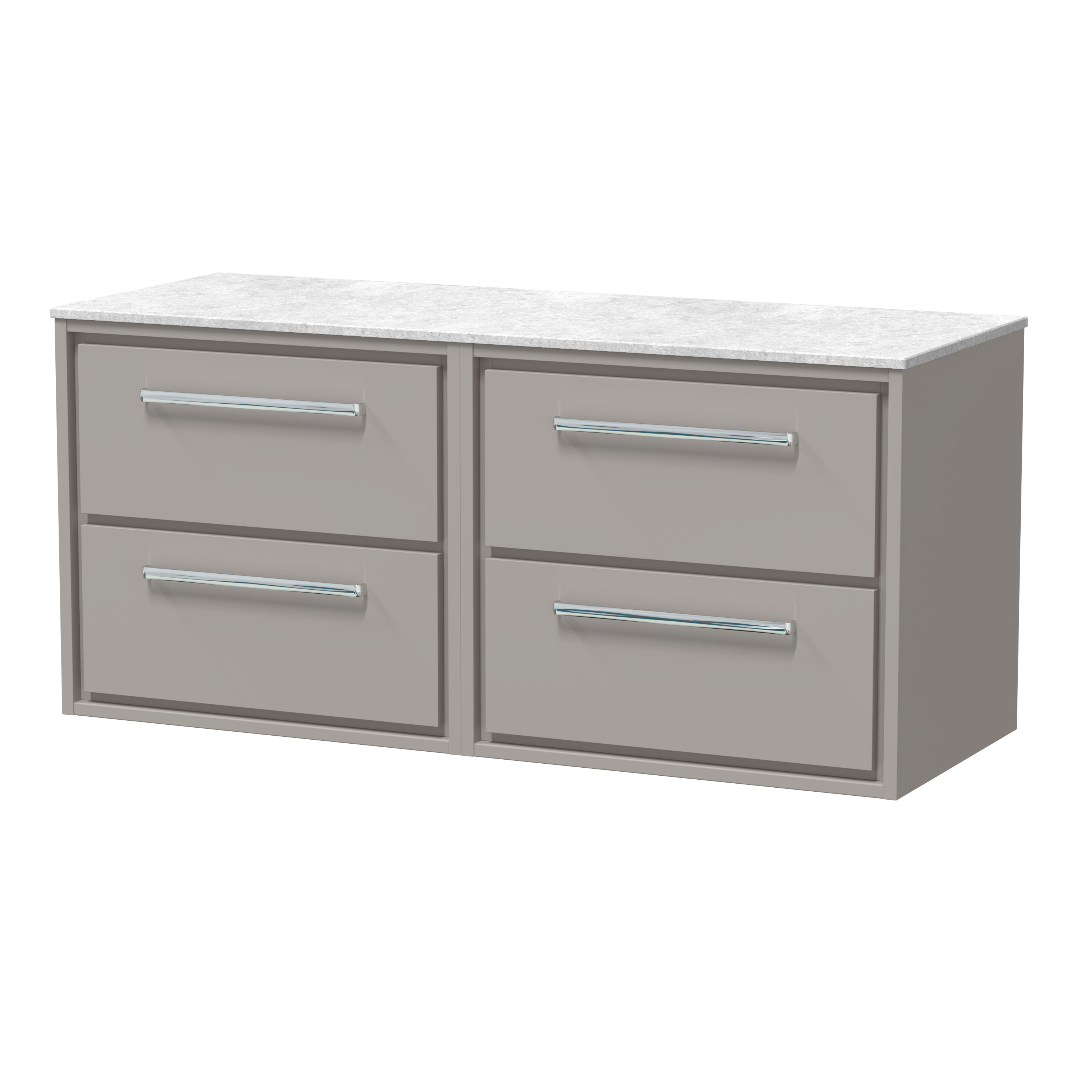 Hudson Reed Lille Pebble Grey 1200mm Wall Hung 4 Drawer Vanity with Marble Worktop LIL3224WMT2