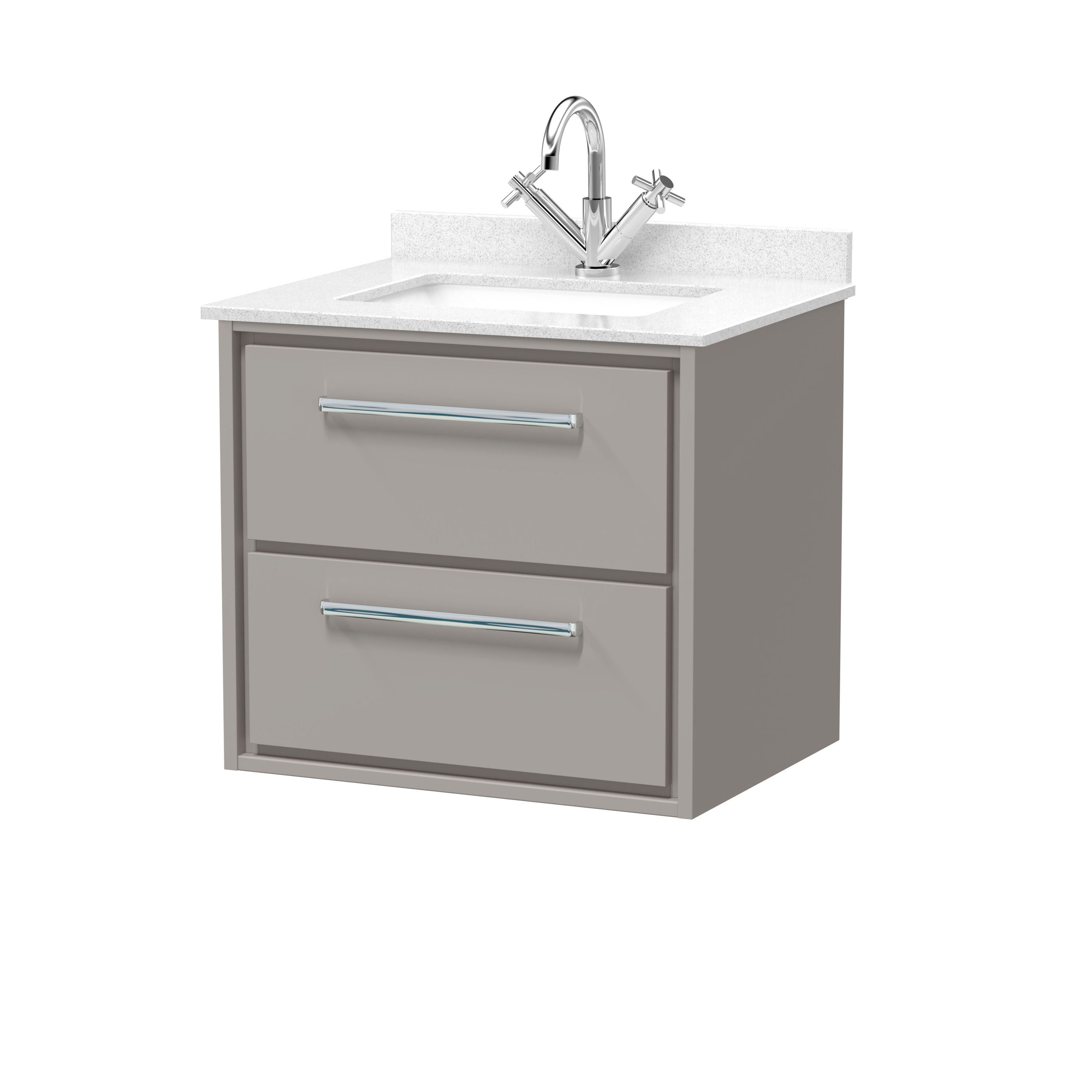 Hudson Reed Lille Pebble Grey 600mm Wall Hung 2 Drawer Vanity with Marble Worktop Basin LIL3224WS1