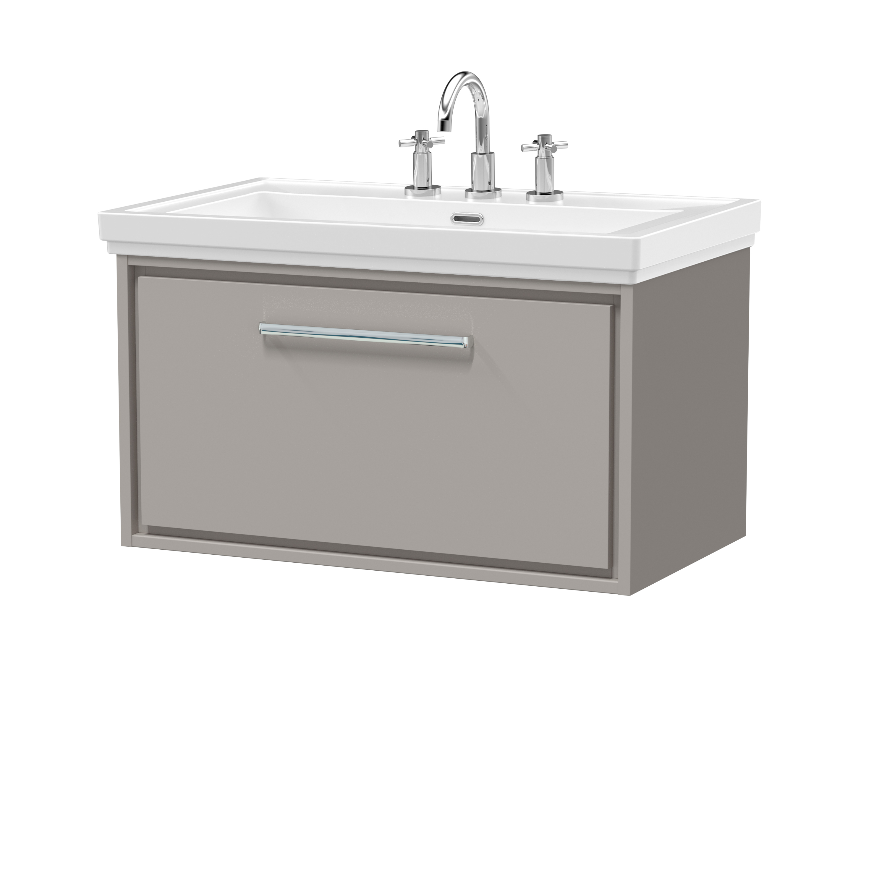 Hudson Reed Lille Pebble Grey 800mm Wall Hung Single Drawer Vanity with Basin 3 Tap Hole LIL3225B