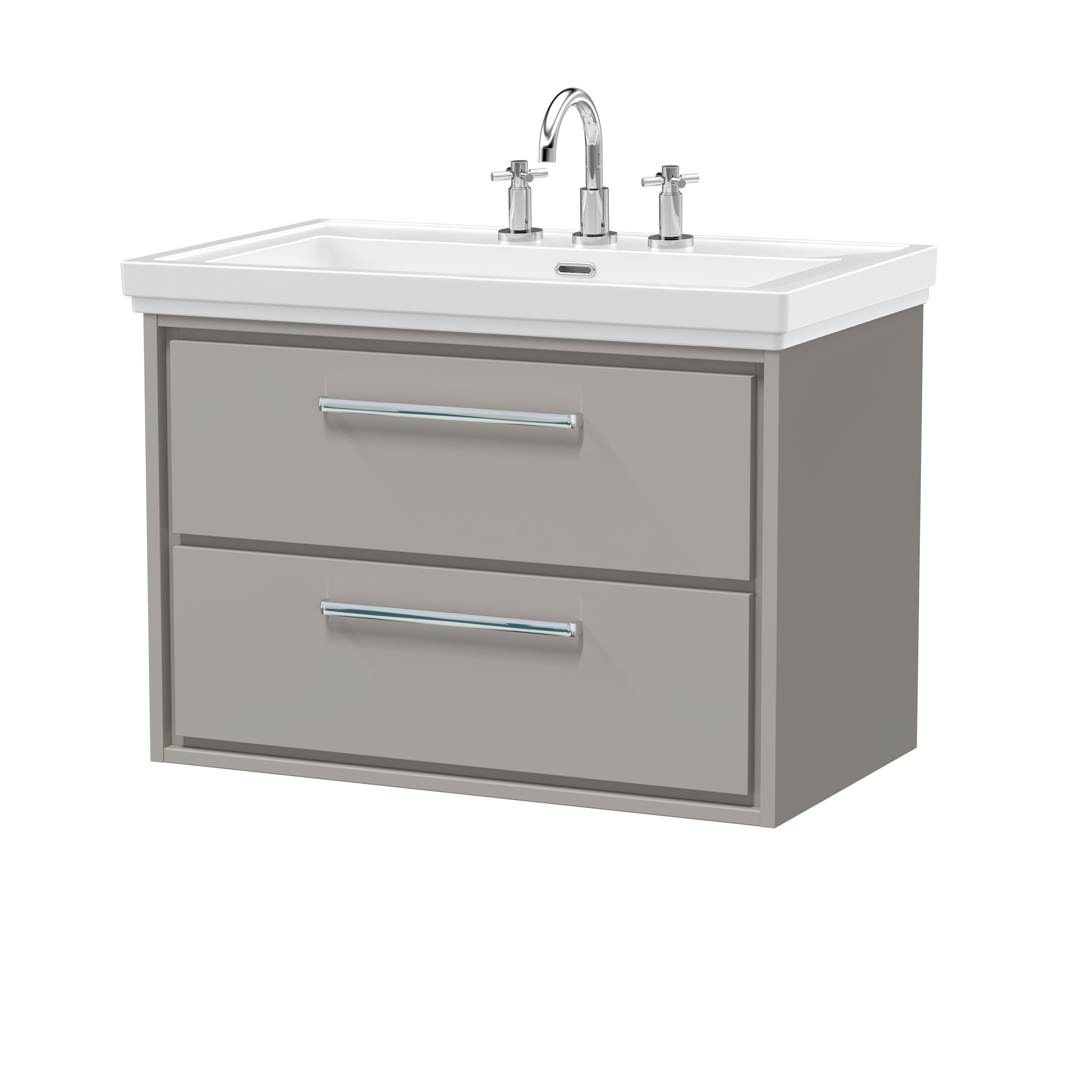 Hudson Reed Lille Pebble Grey 800mm Wall Hung 2 Drawer Vanity with Basin 3 Tap Hole LIL3226B