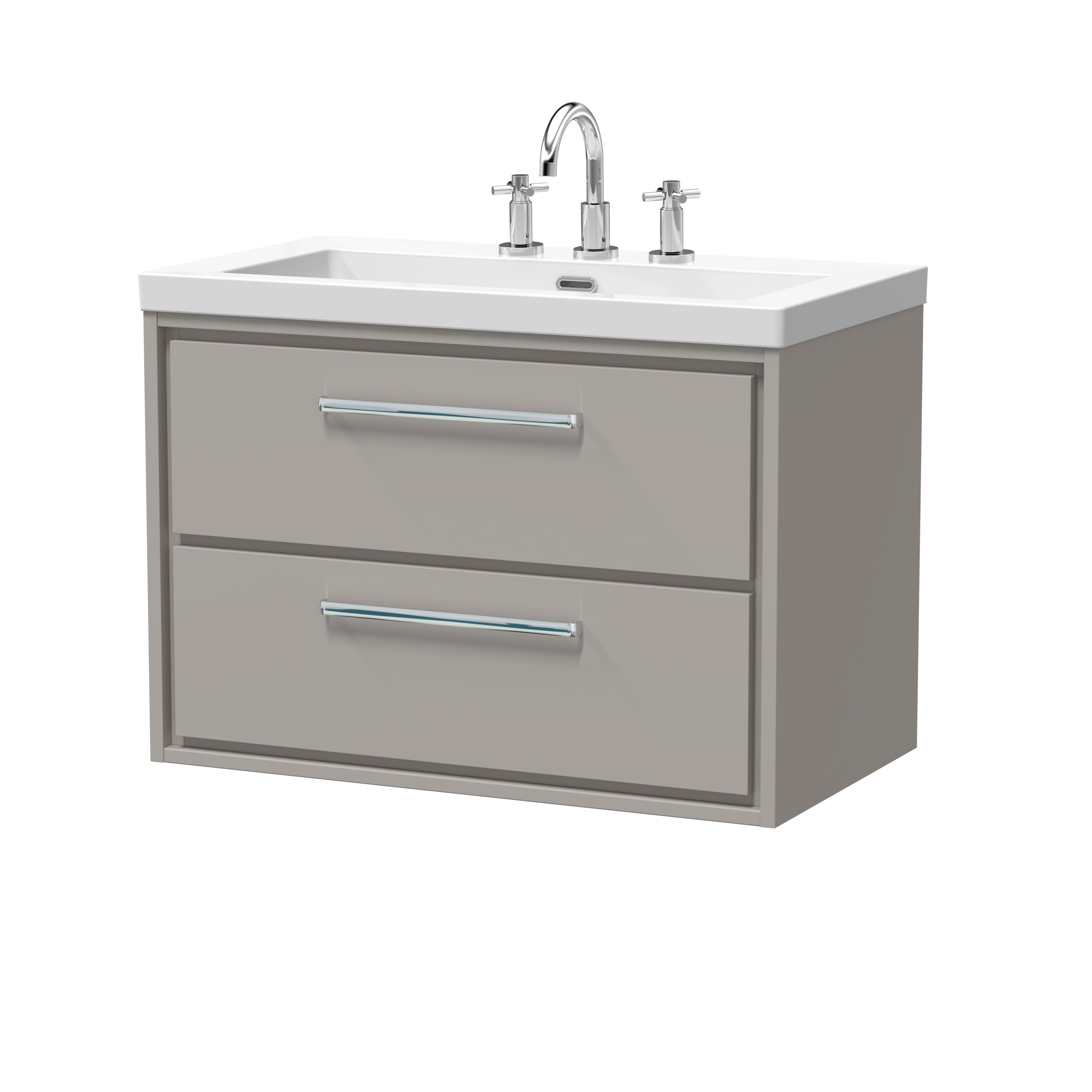 Hudson Reed Lille Pebble Grey 800mm Wall Hung 2 Drawer Vanity with Basin 3 Tap Hole LIL3226M