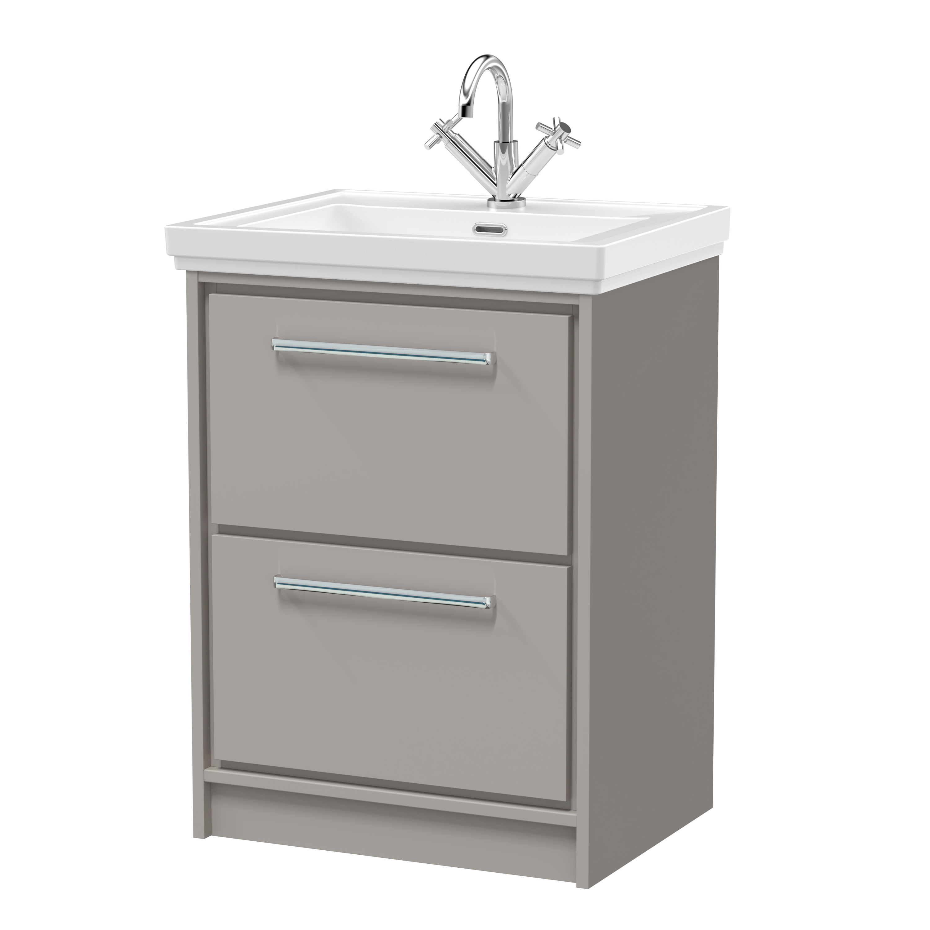 Hudson Reed Lille Pebble Grey 600mm Floor Standing 2 Drawer Vanity with Basin 1 Tap Hole LIL3233A
