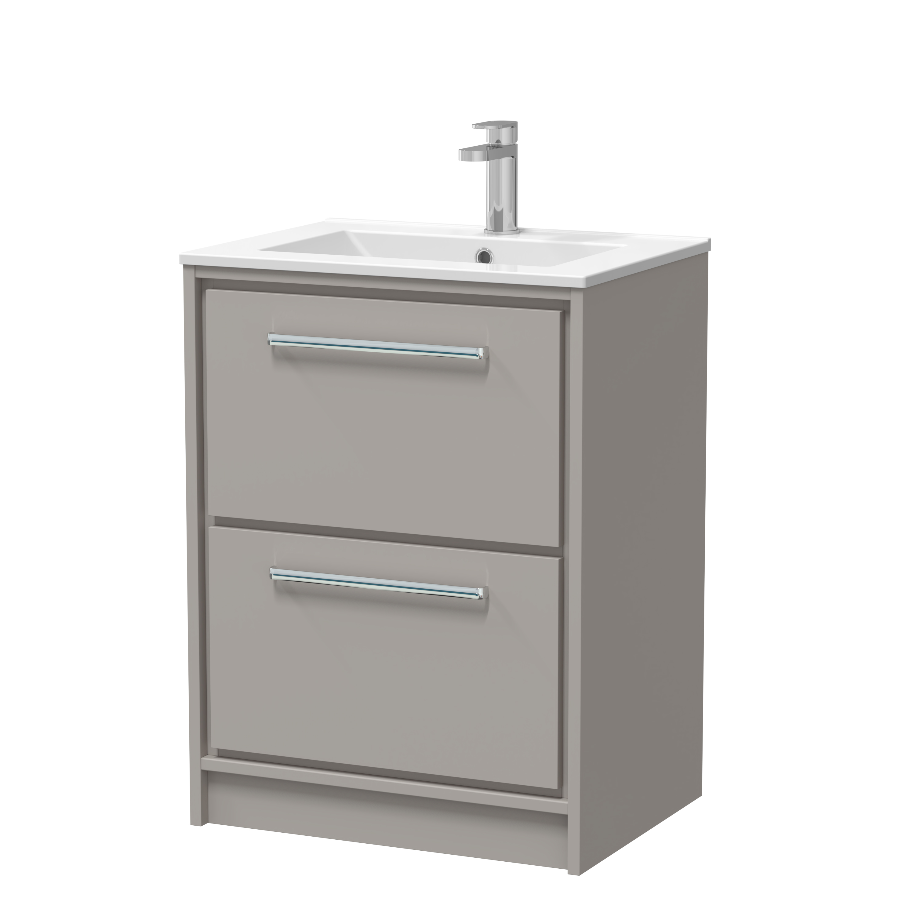 Hudson Reed Lille Pebble Grey 600mm Floor Standing 2 Drawer Vanity with Basin 1 Tap Hole LIL3233C