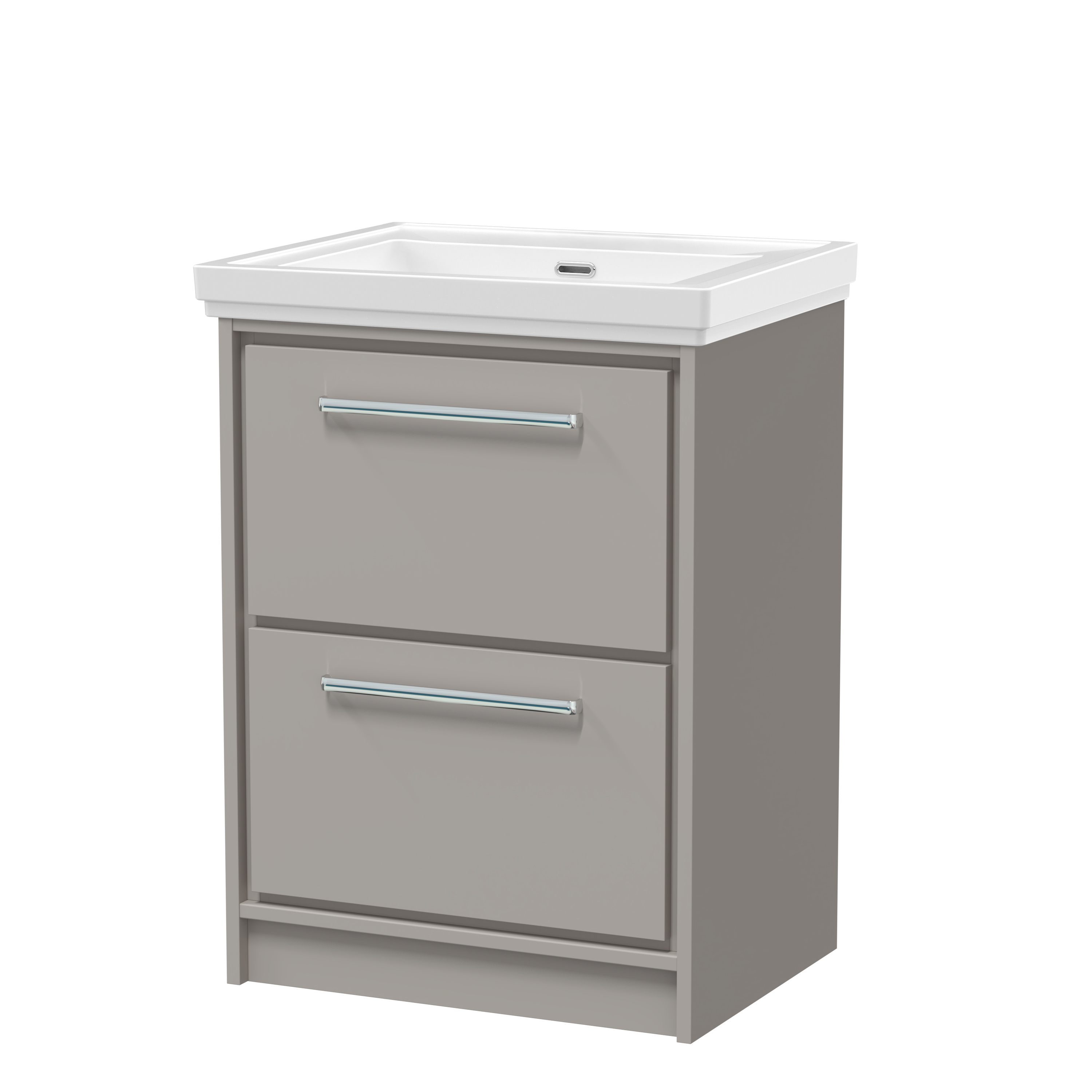 Hudson Reed Lille Pebble Grey 600mm Floor Standing 2 Drawer Vanity with Basin 0 Tap Hole LIL3233H