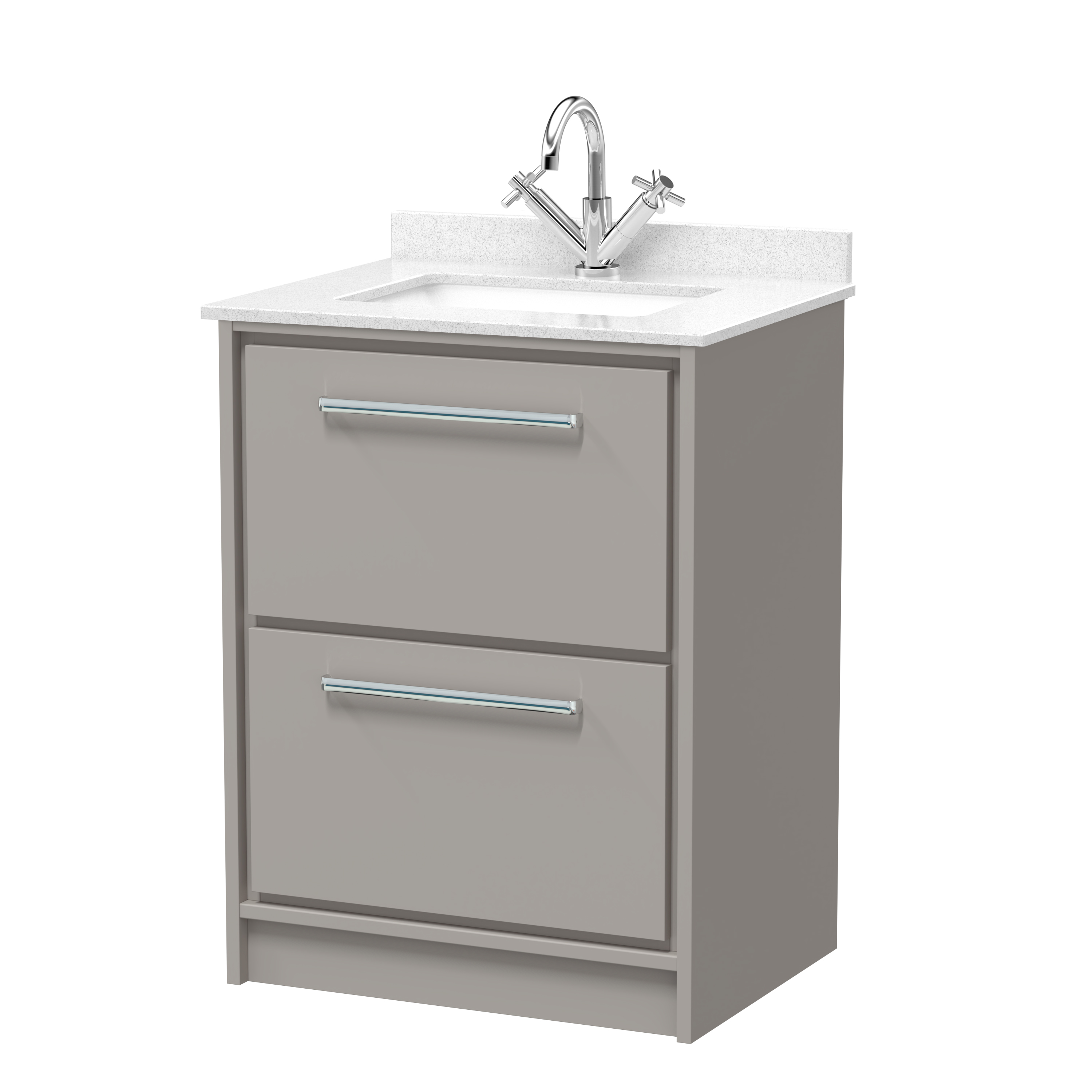 Hudson Reed Lille Pebble Grey 600mm Floor Standing 2 Drawer Vanity with Marble Worktop Basin LIL3233WS1