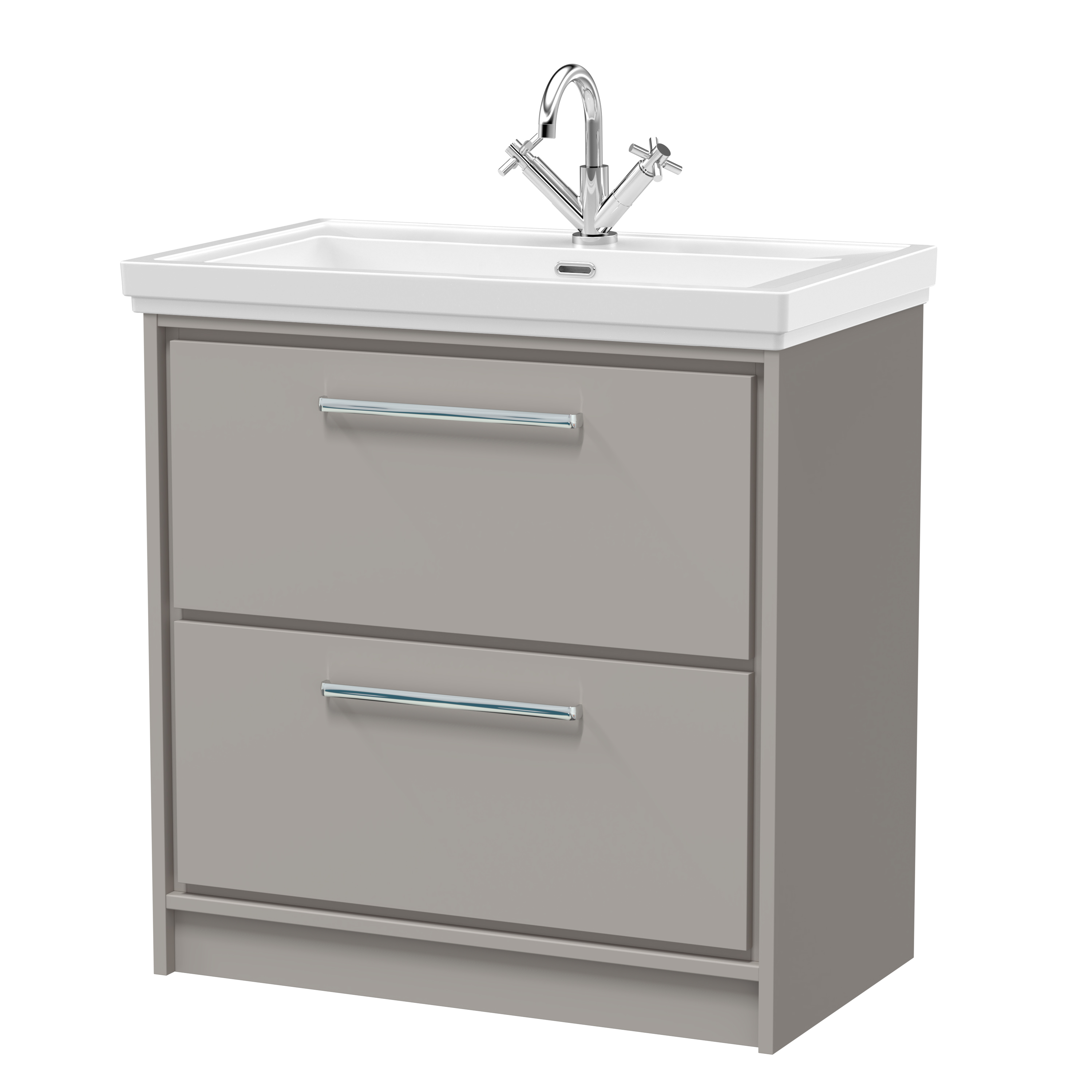 Hudson Reed Lille Pebble Grey 800mm Floor Standing 2 Drawer Vanity with Basin 1 Tap Hole LIL3235A