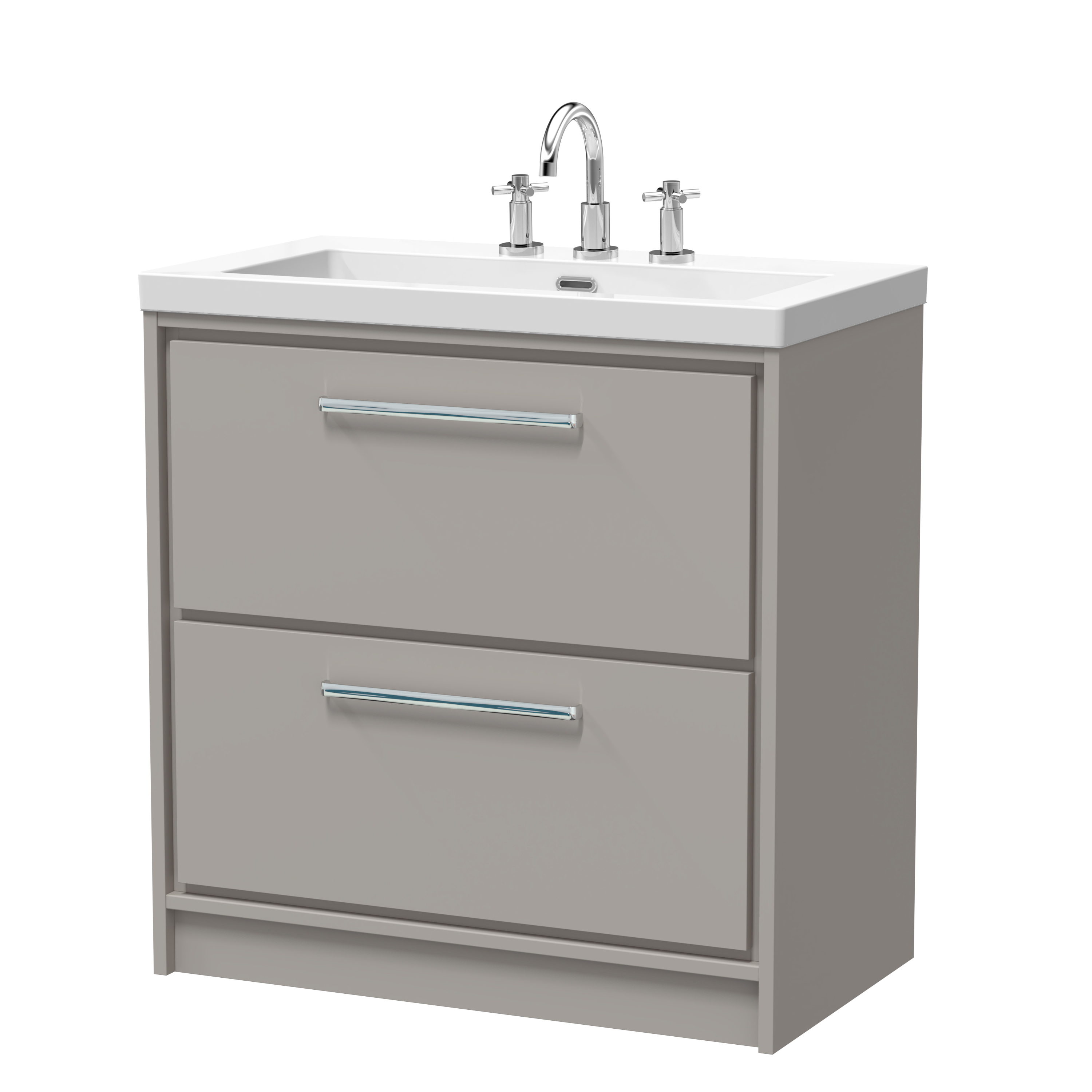 Hudson Reed Lille Pebble Grey 800mm Floor Standing 2 Drawer Vanity with Basin 3 Tap Hole LIL3235M