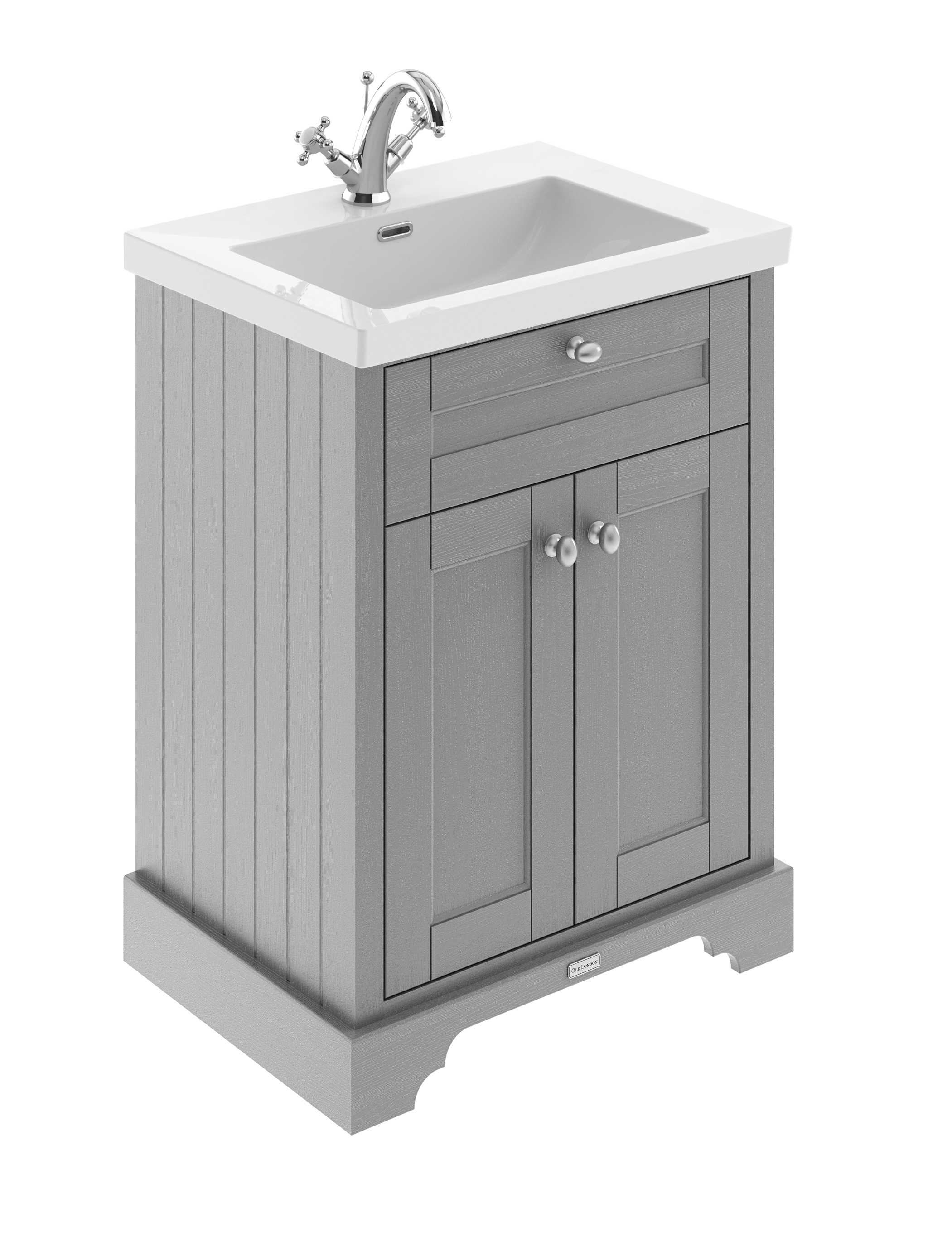 Hudson Reed Old London Storm Grey 600mm 2 Door Unit and Contemporary Fireclay Basin 1TH LOF201