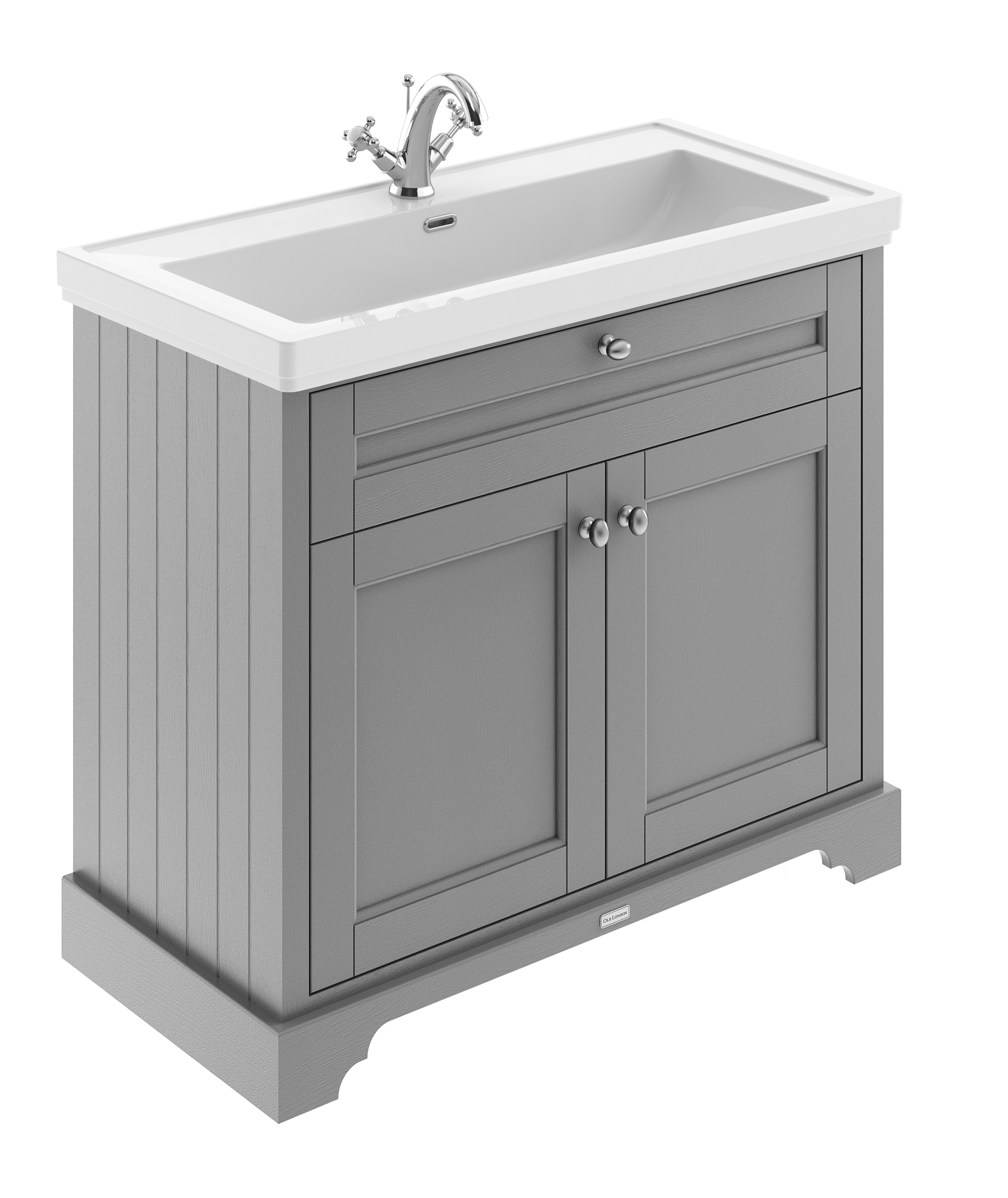 Hudson Reed Old London Storm Grey 1000mm 2 Door Unit and Classic Fireclay Basin 1TH LOF208