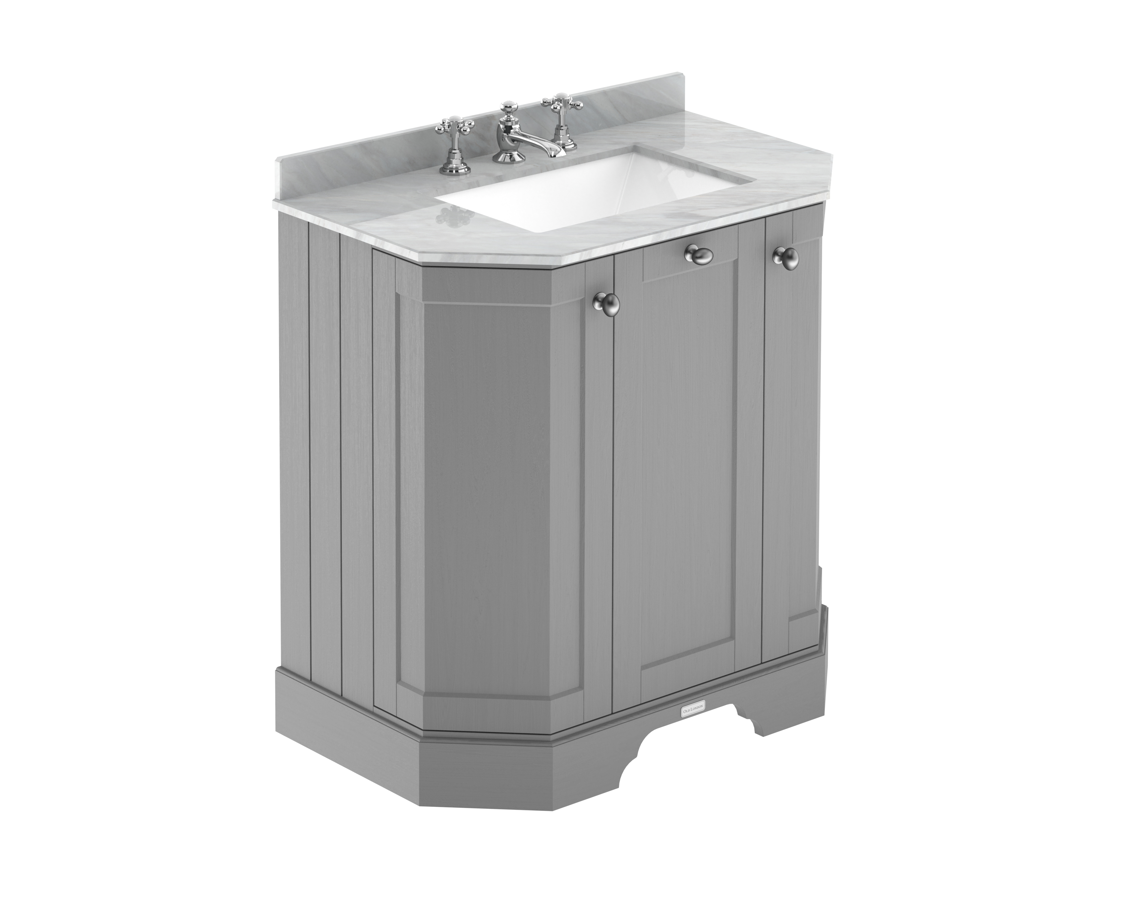 Hudson Reed Old London Storm Grey 750mm 3 Door Angled Unit and Marble Top 3TH LOF213
