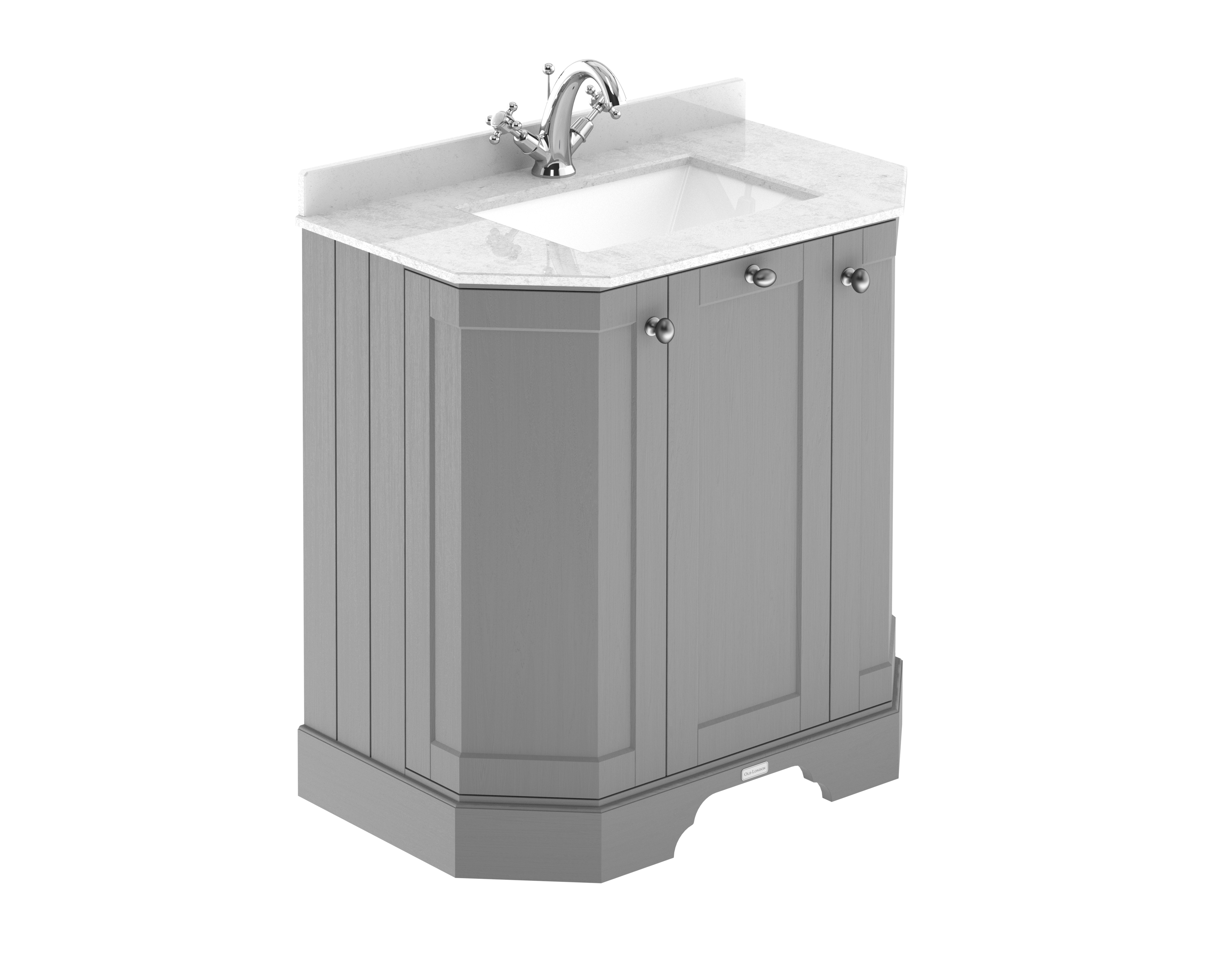 Hudson Reed Old London Storm Grey 750mm 3 Door Angled Unit and Marble Top 1TH LOF217