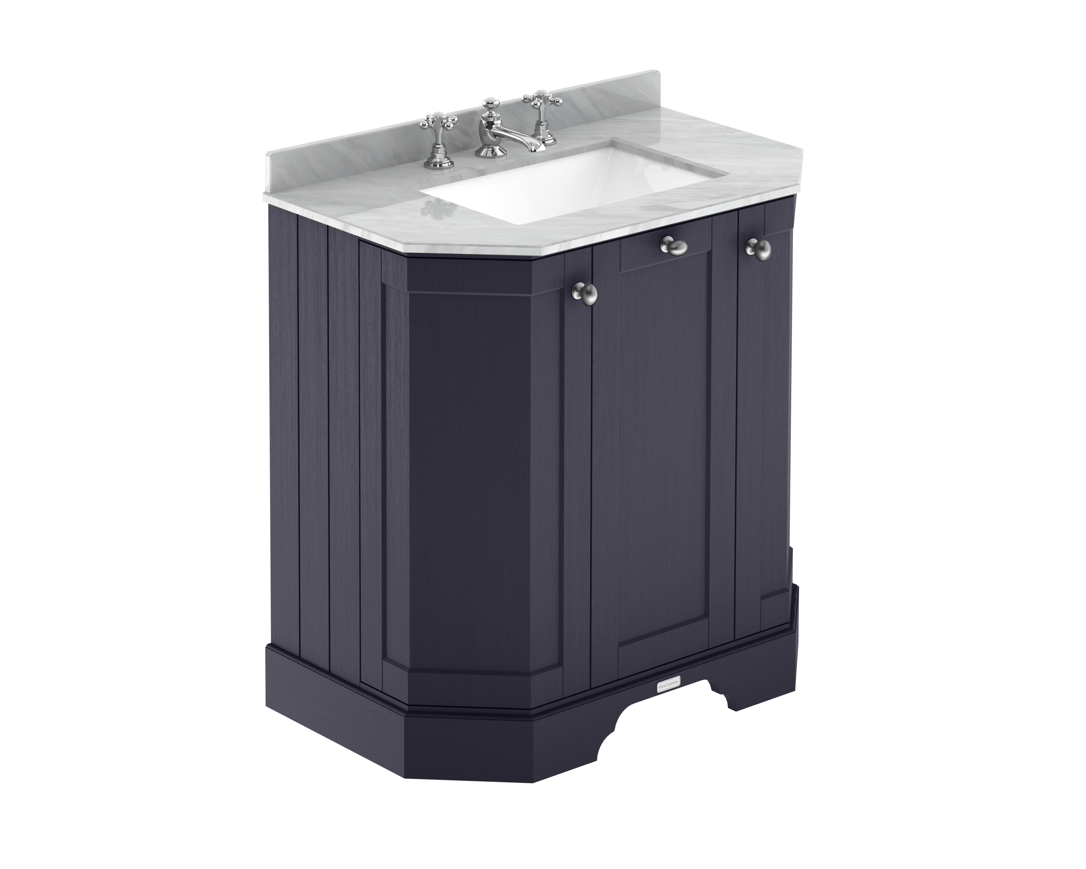 Hudson Reed Old London Twilight Blue 750mm 3 Door Angled Unit and Marble Top 3TH LOF313