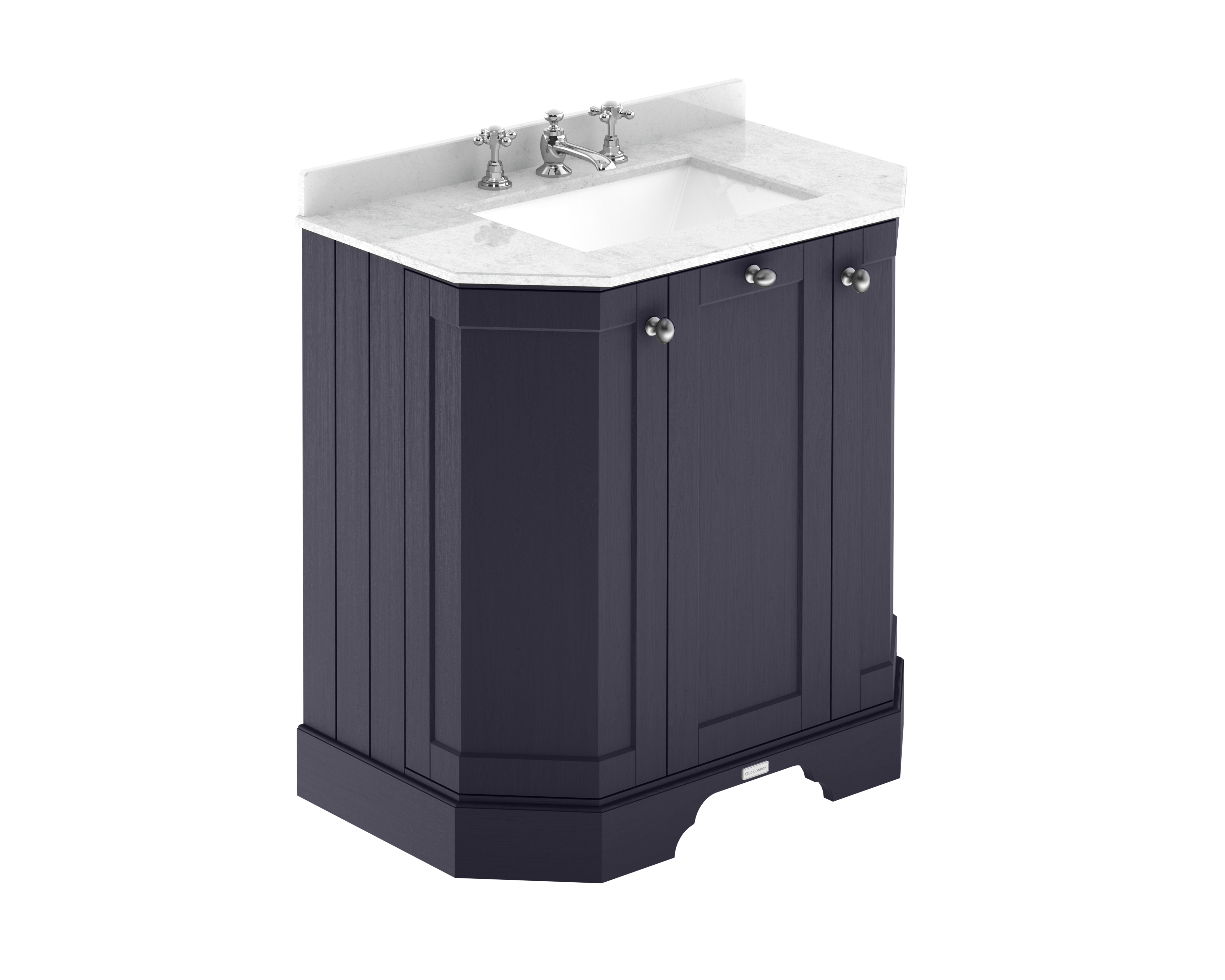 Hudson Reed Old London Twilight Blue 750mm 3 Door Angled Unit and Marble Top 3TH LOF314