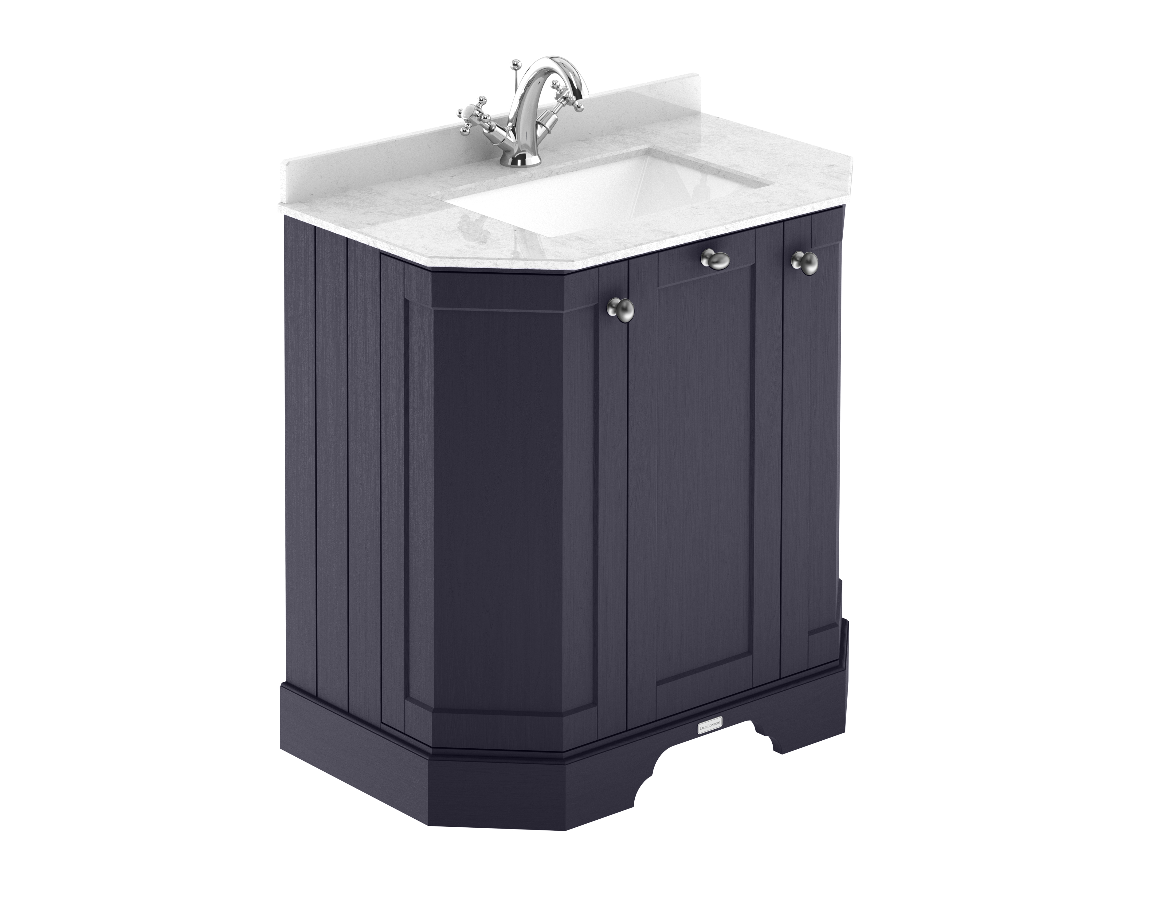 Hudson Reed Old London Twilight Blue 750mm 3 Door Angled Unit and Marble Top 1TH LOF317