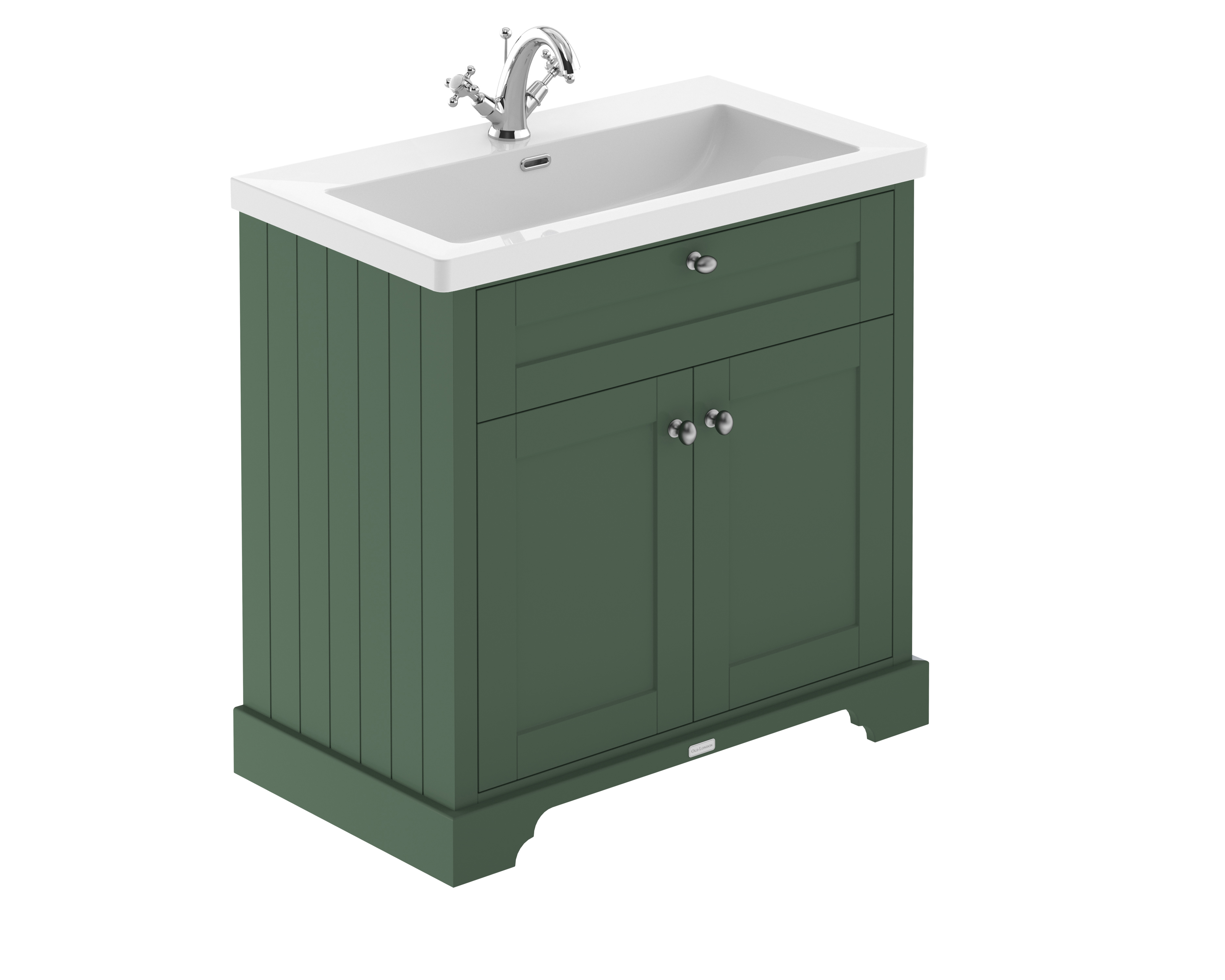 Hudson Reed Old London Hunter Green 800mm 2 Door Unit and Contemporary Fireclay Basin 1TH LOF802