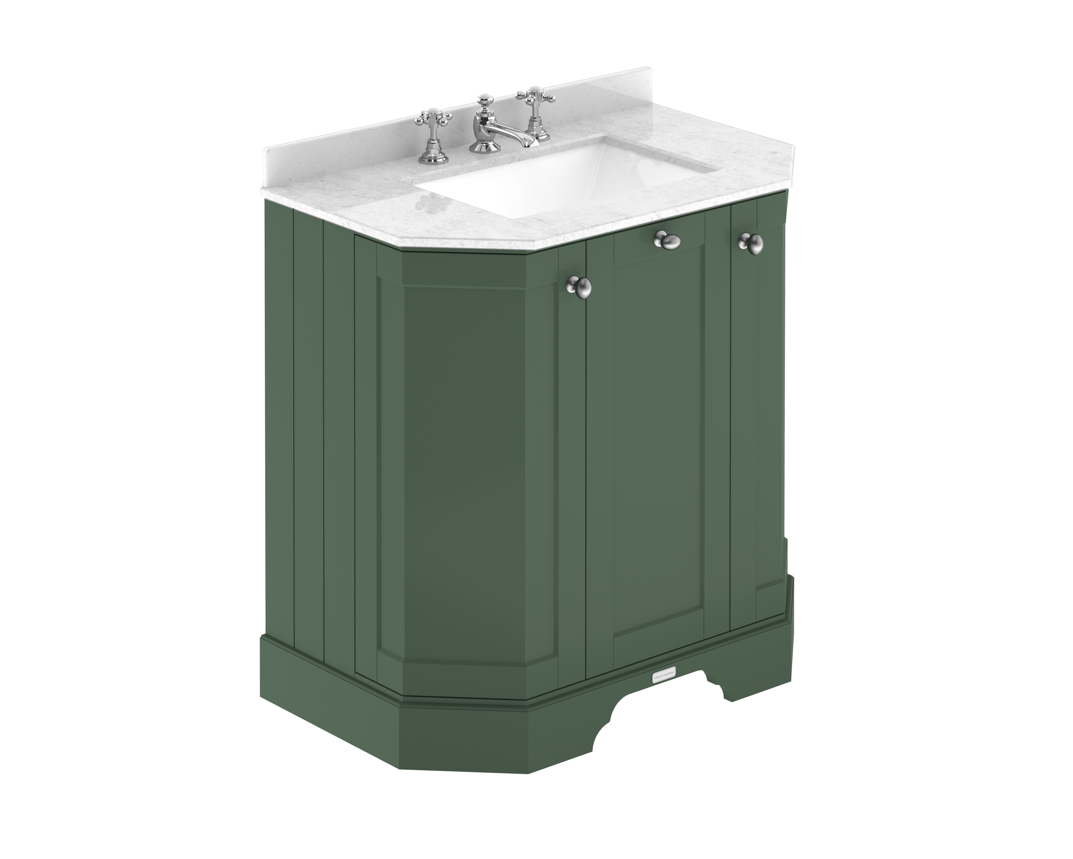 Hudson Reed Old London Hunter Green 750mm 3 Door Angled Unit and Marble Top 3TH LOF814