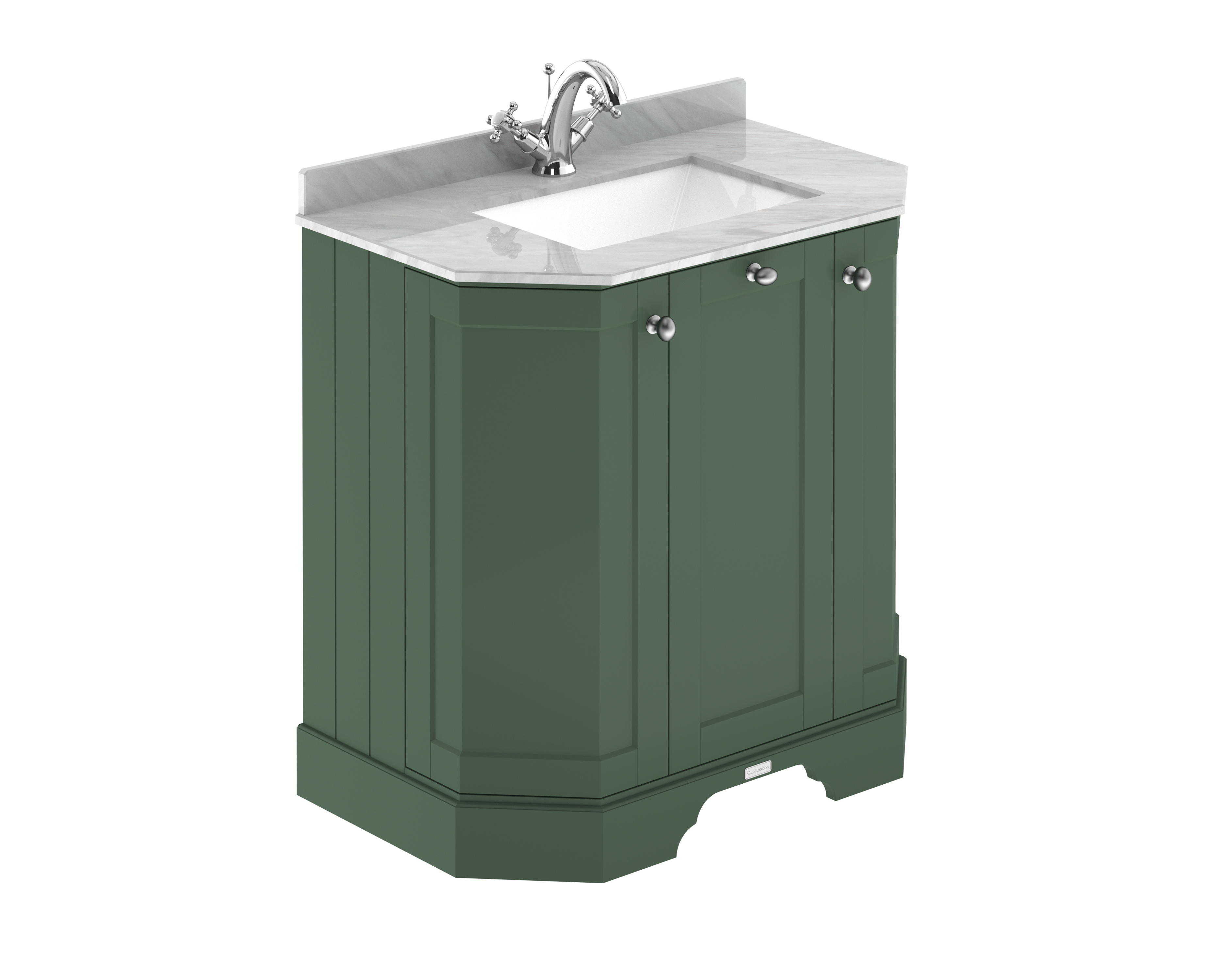 Hudson Reed Old London Hunter Green 750mm 3 Door Angled Unit and Marble Top 1TH LOF816