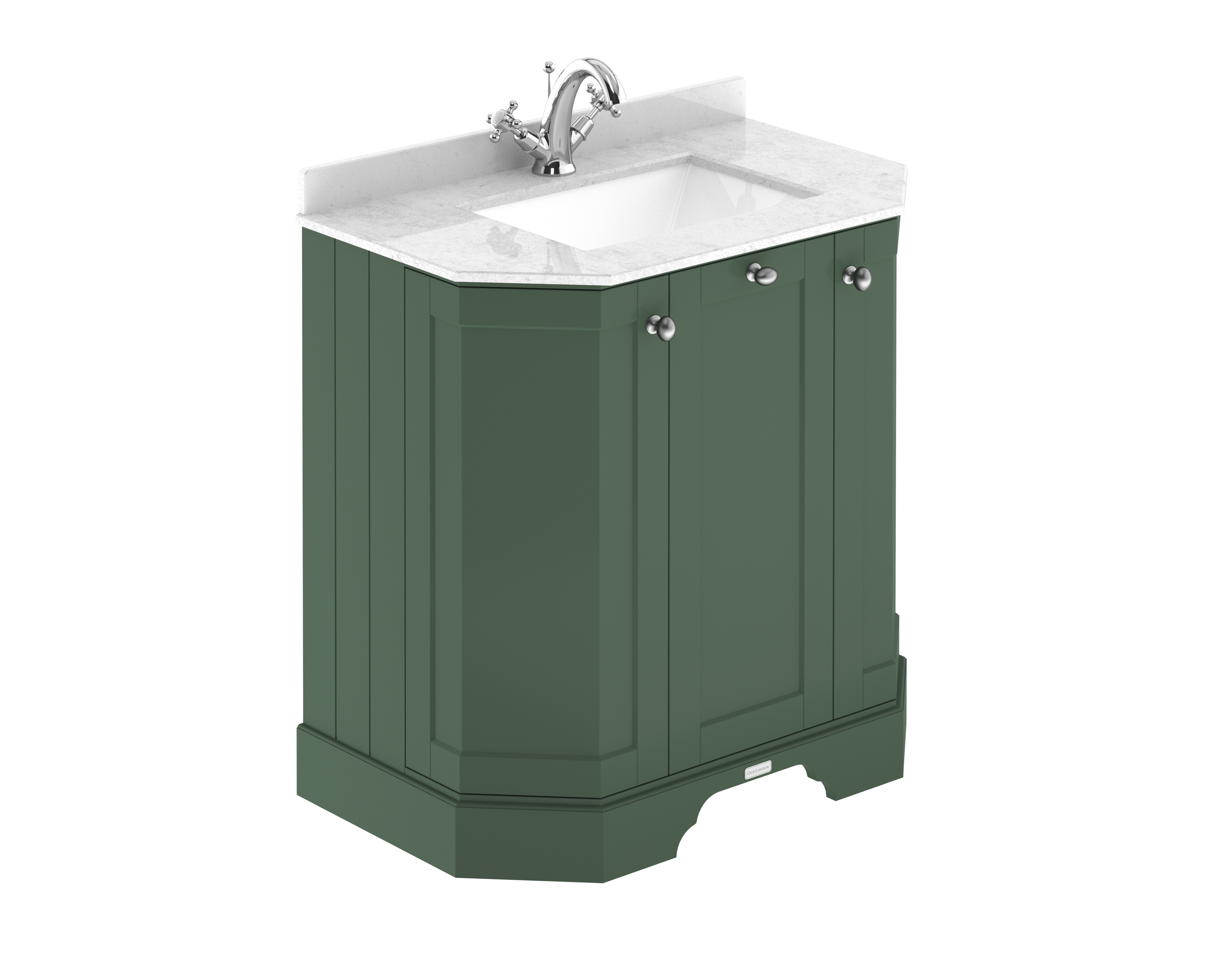 Hudson Reed Old London Hunter Green 750mm 3 Door Angled Unit and Marble Top 1TH LOF817