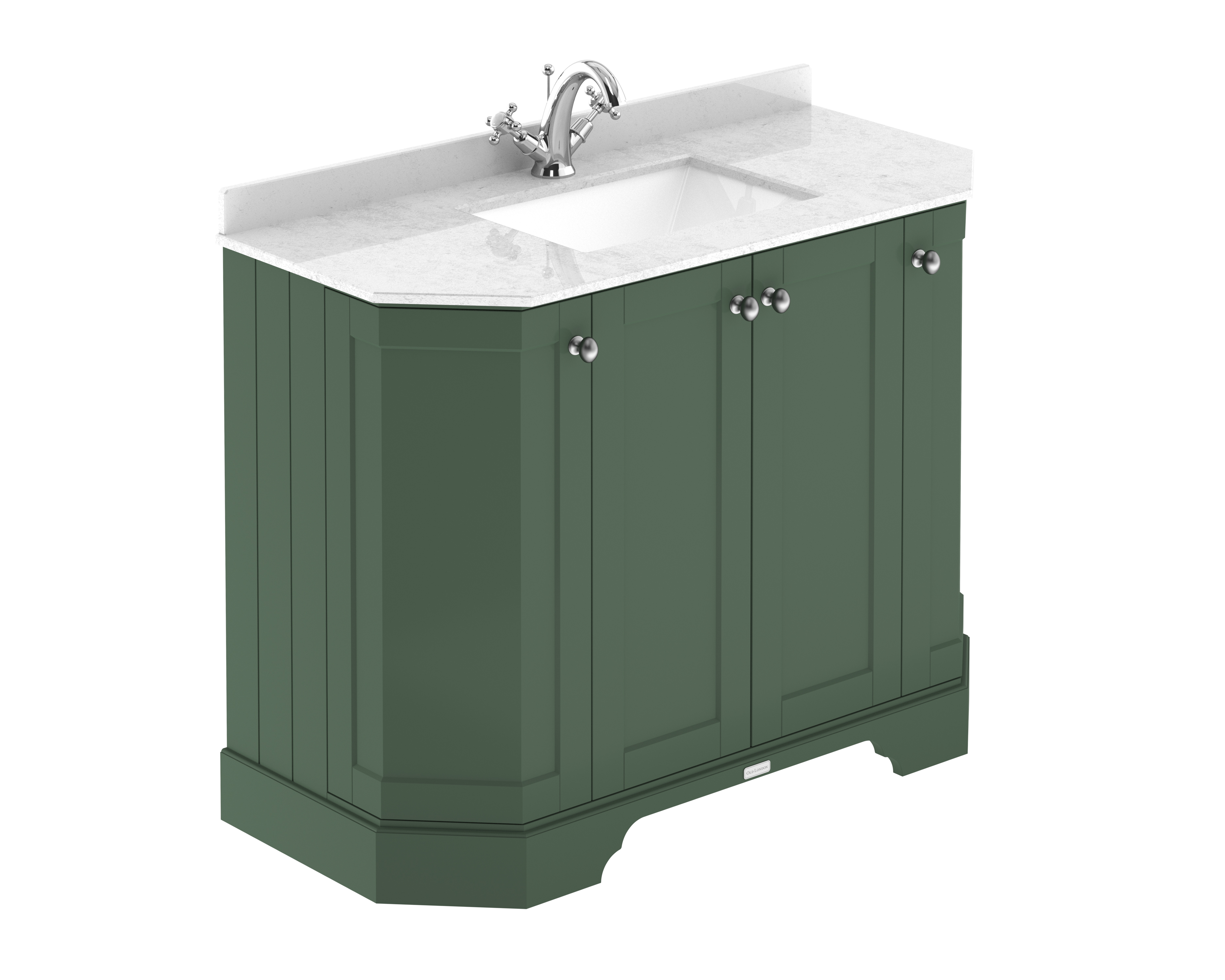Hudson Reed Old London Hunter Green 1000mm 4 Door Angled Unit and Marble Top 1TH LOF883