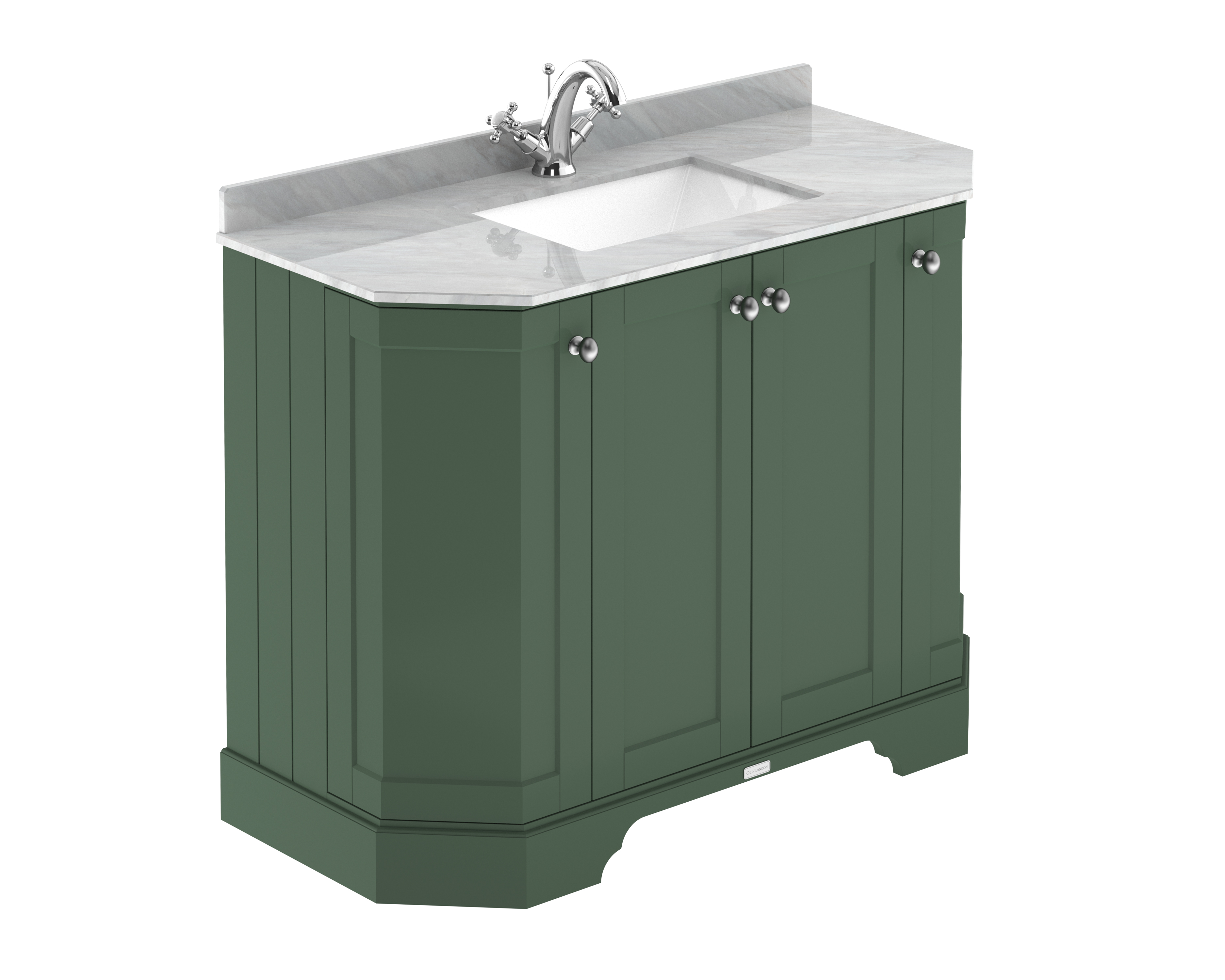 Hudson Reed Old London Hunter Green 1000mm 4 Door Angled Unit and Marble Top 1TH LOF884