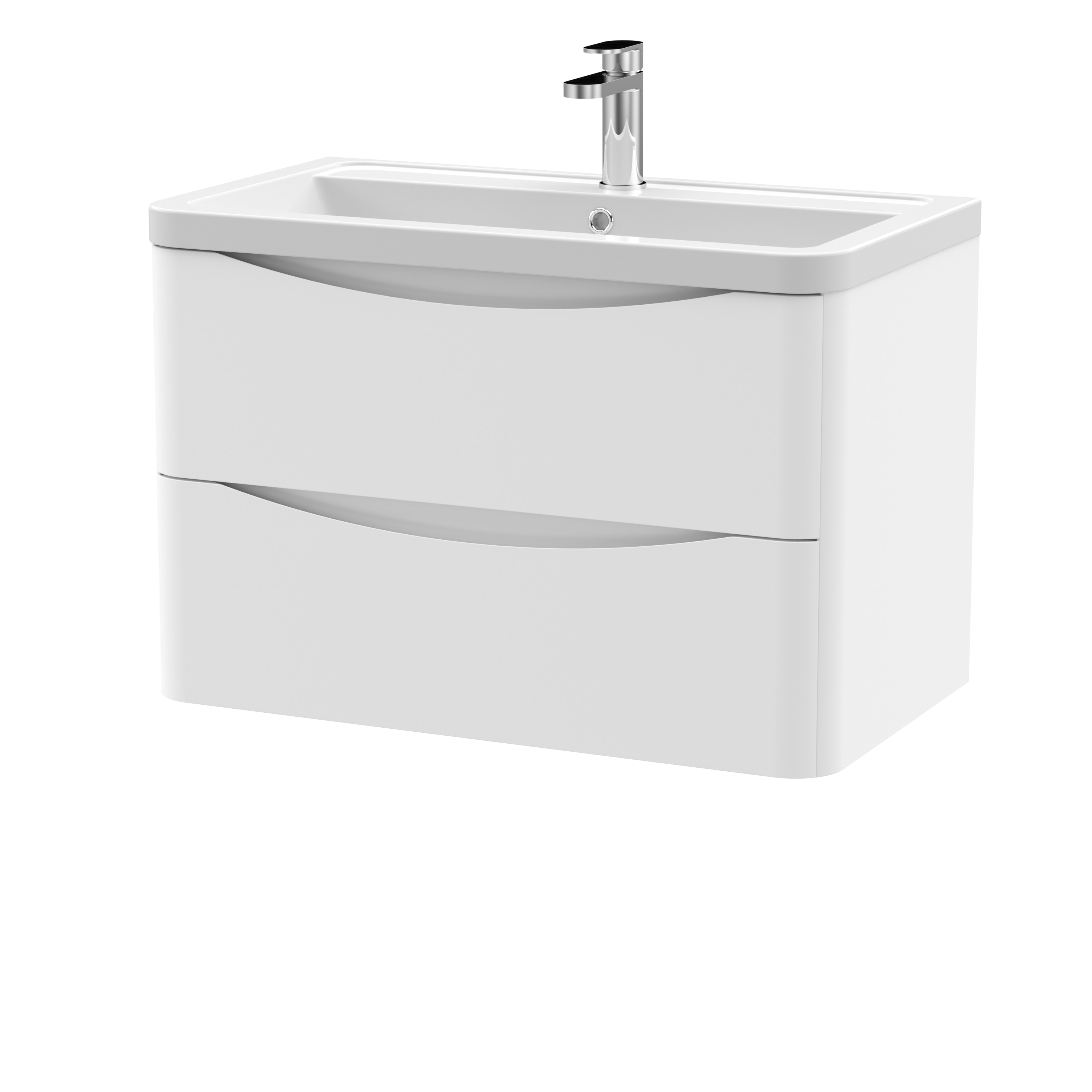 Nuie Lunar Satin White 800mm Wall Hung 2 Drawer Vanity Unit and Ceramic Basin LUN104A