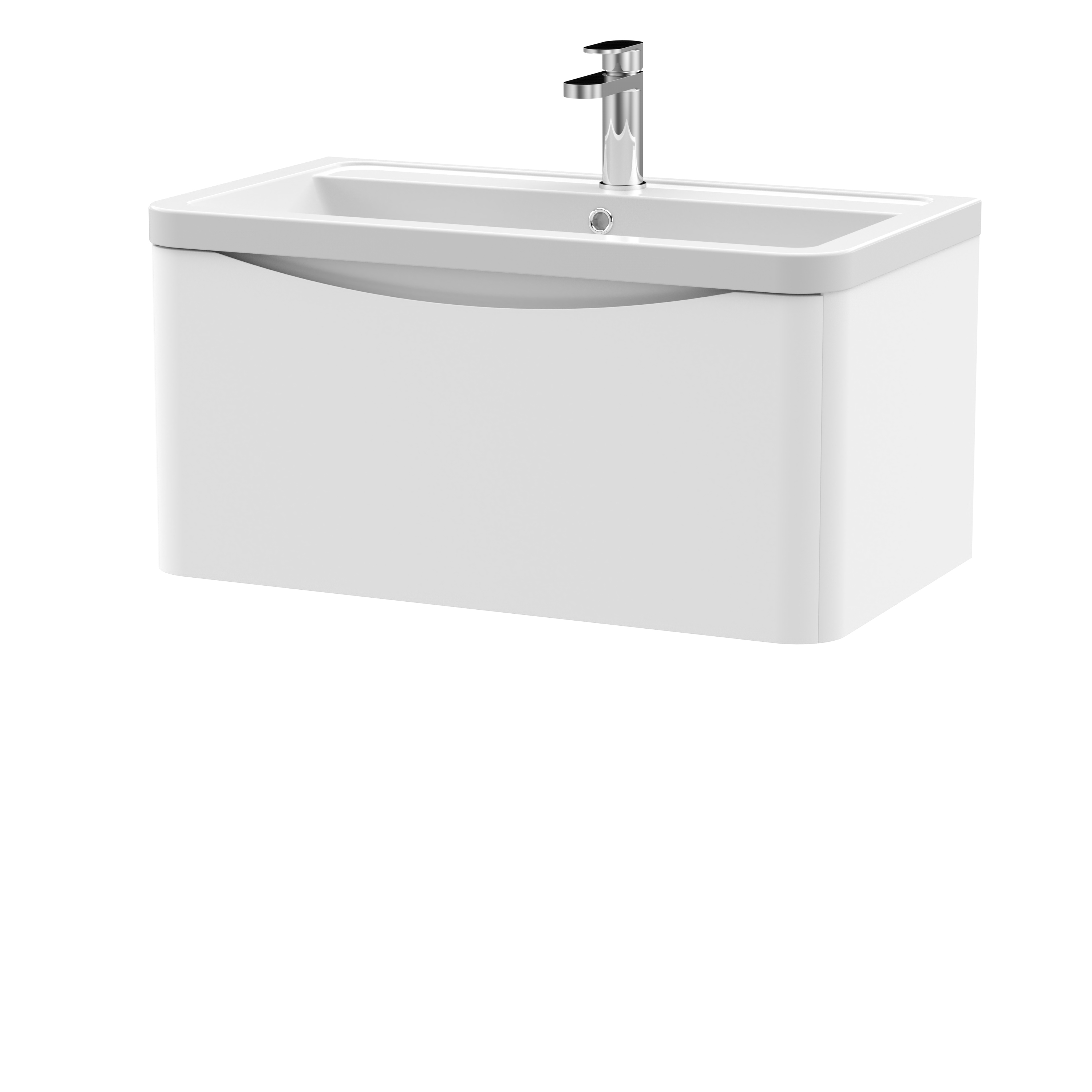 Nuie Lunar Satin White 800mm Wall Hung 1 Drawer Vanity Unit and Ceramic Basin LUN106A