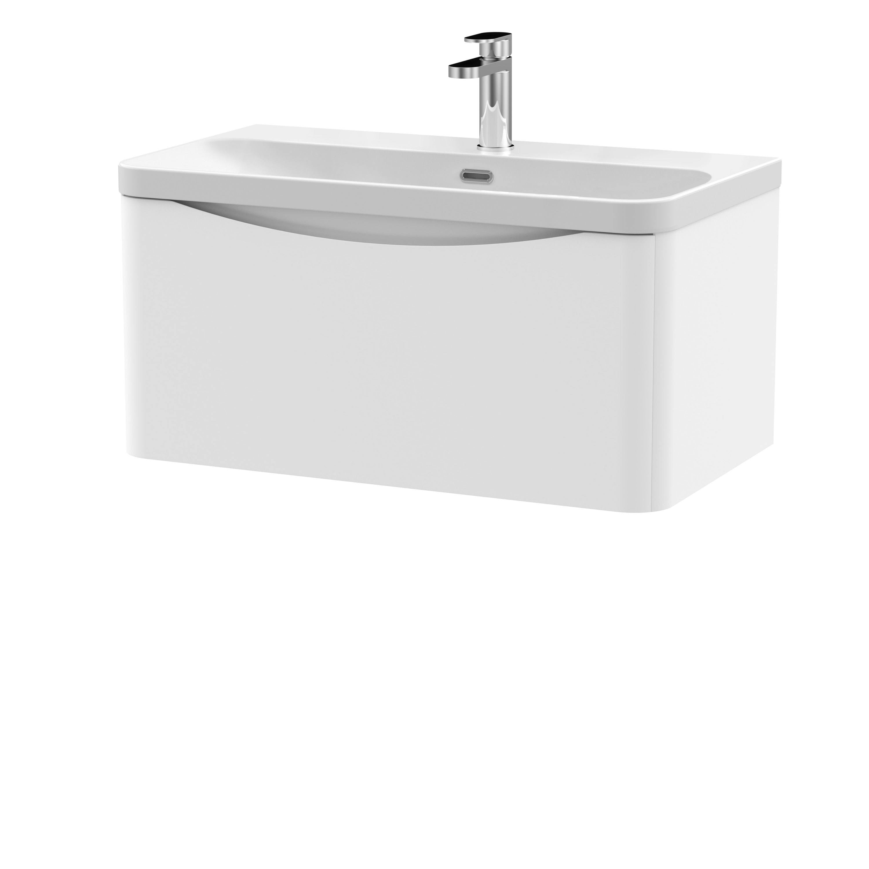 Nuie Lunar Satin White 800mm Wall Hung 1 Drawer Vanity Unit and Thin Edge Ceramic Basin LUN106B