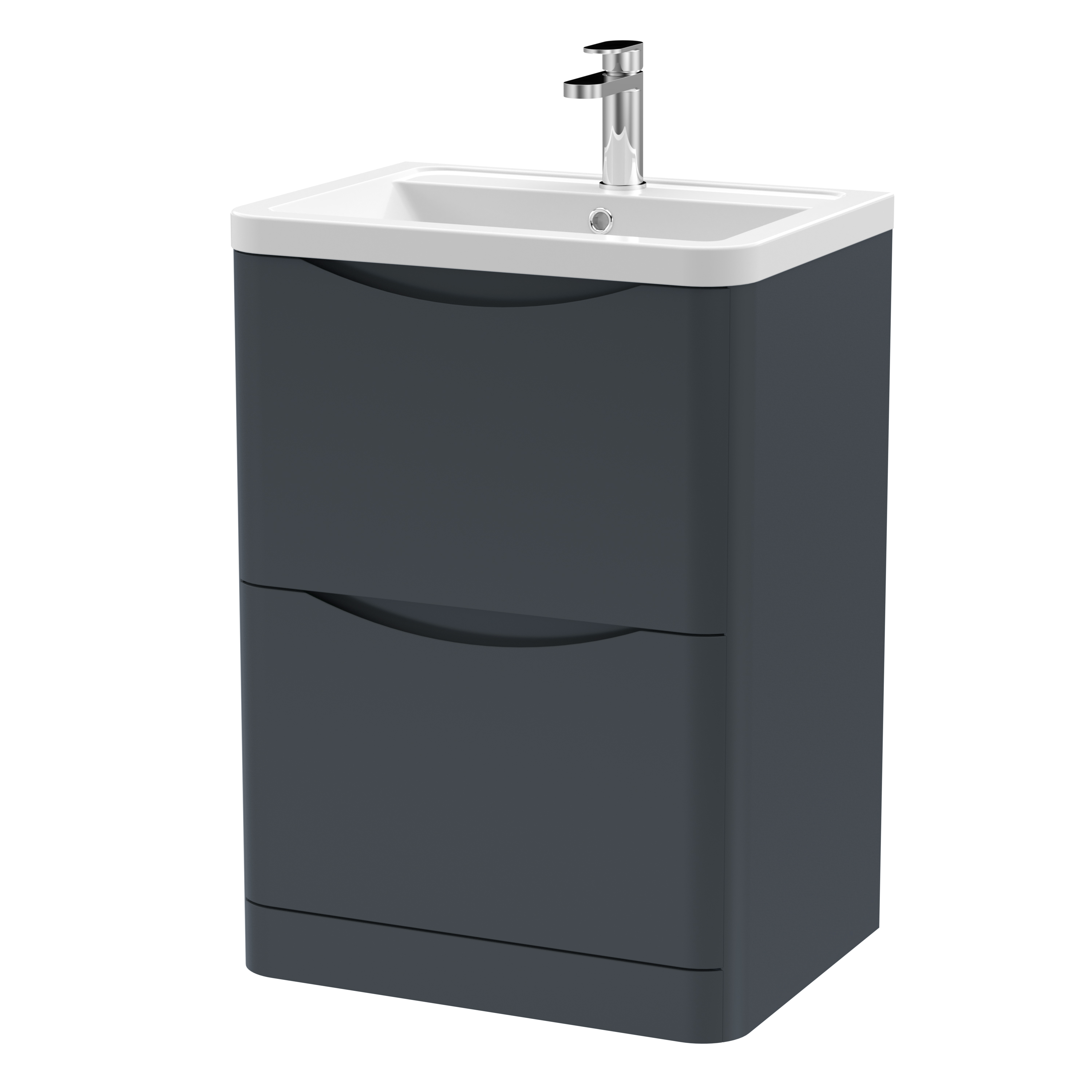 Nuie Lunar Soft Black 600mm Floor Standing 2 Drawer Vanity Unit and Ceramic Basin LUN1401A