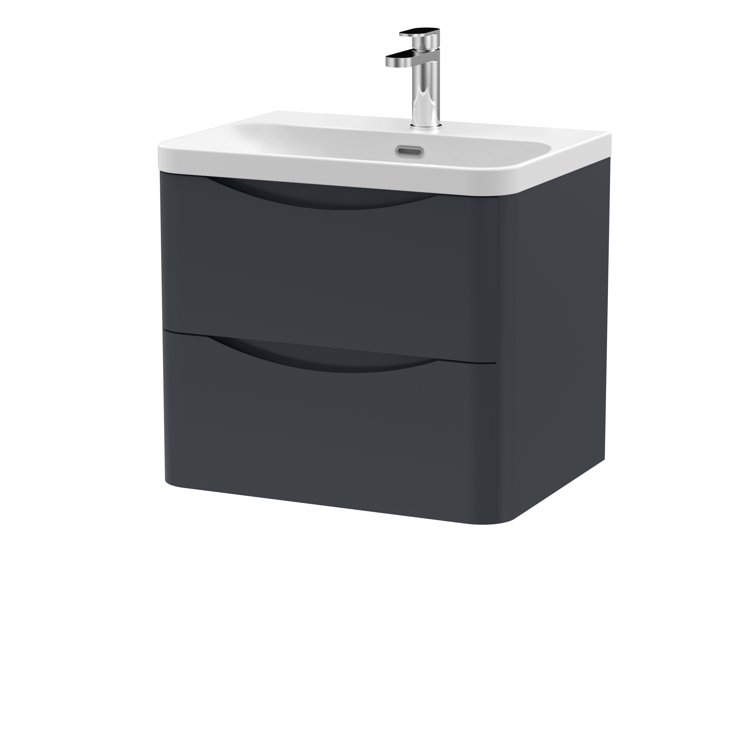 Nuie Lunar Soft Black 600mm Wall Hung 2 Drawer Vanity Unit and Thin Edge Ceramic Basin LUN1402B