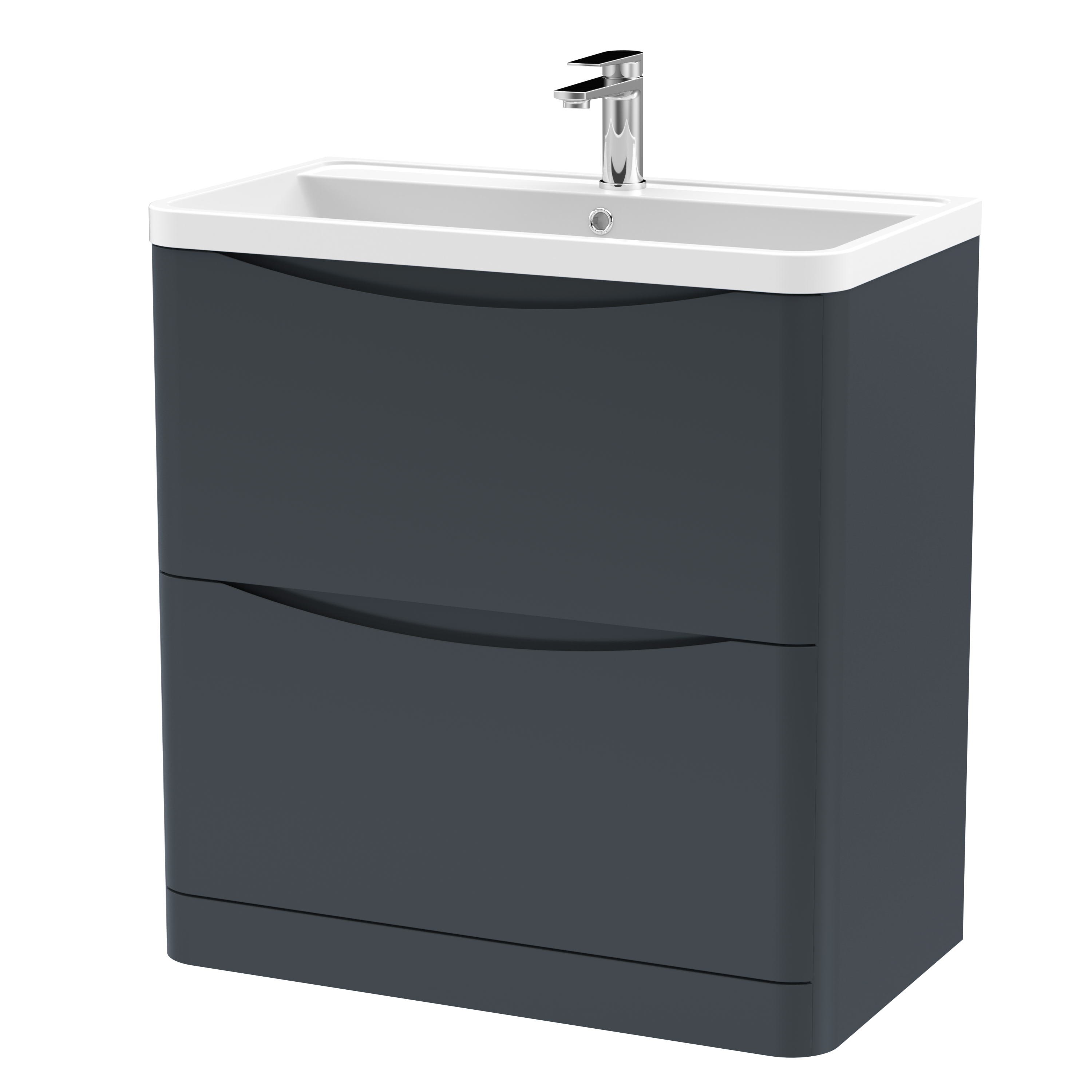 Nuie Lunar Soft Black 800mm Floor Standing 2 Drawer Vanity Unit and Polymarble Basin LUN1403