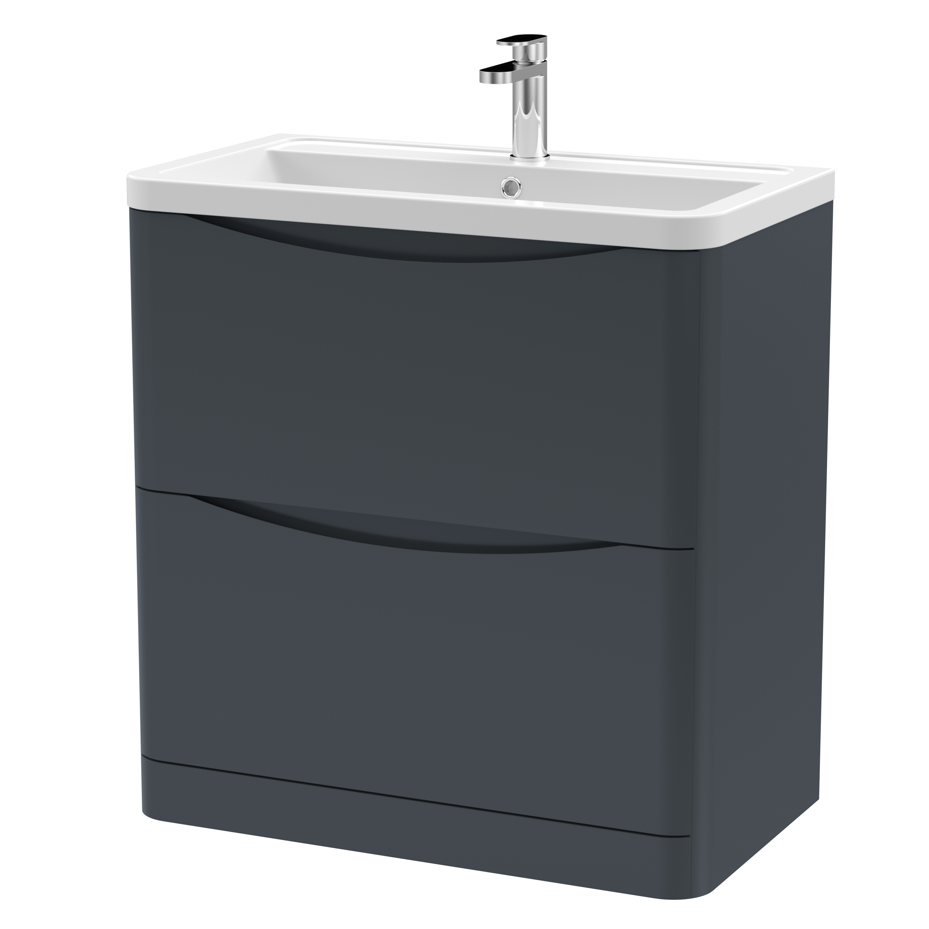 Nuie Lunar Soft Black 800mm Floor Standing 2 Drawer Vanity Unit and Ceramic Basin LUN1403A